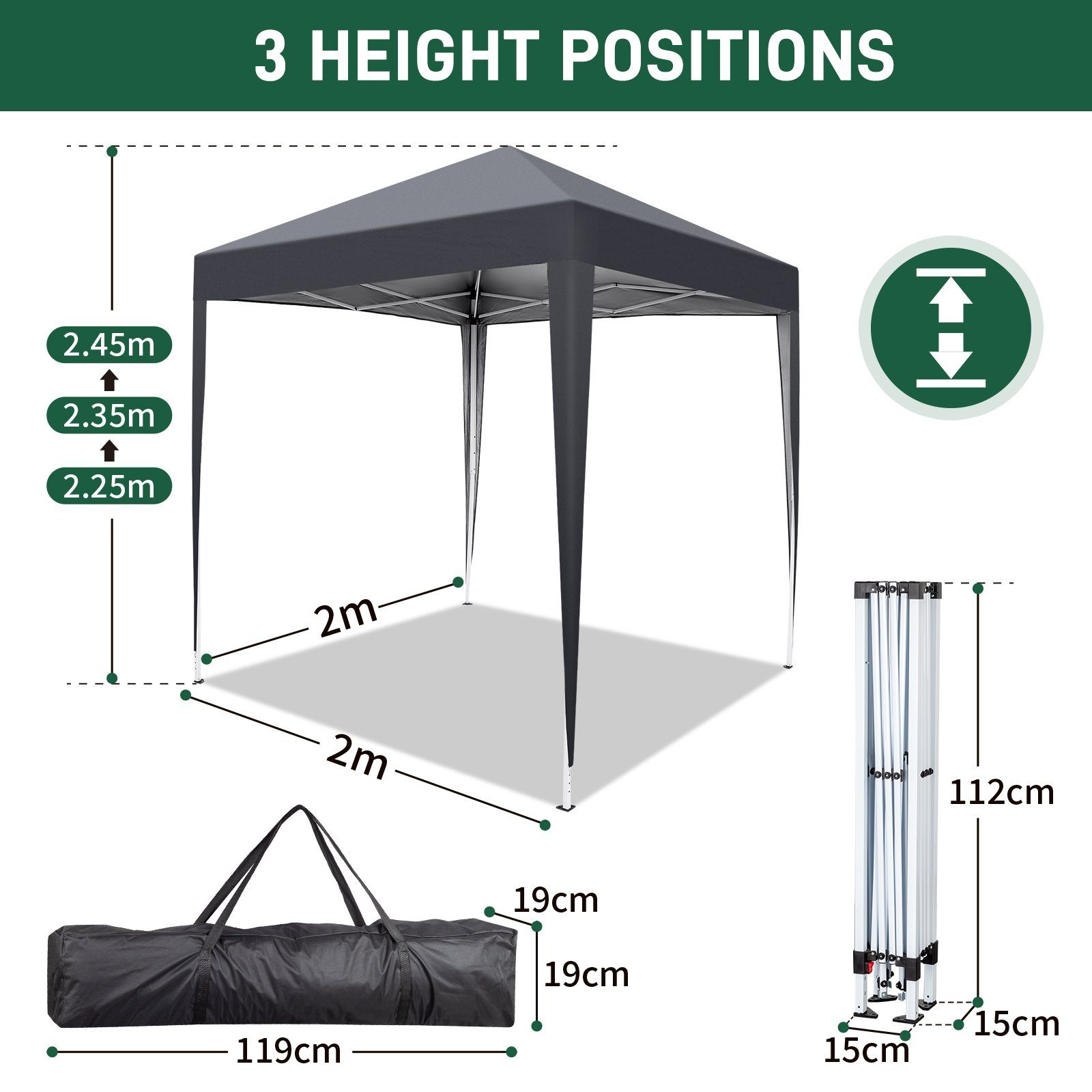 FCH Faltpavillon, Gartenzelt 2 x 2m Pavillon mit 4 Seitenwänden,mit UV-Schutz