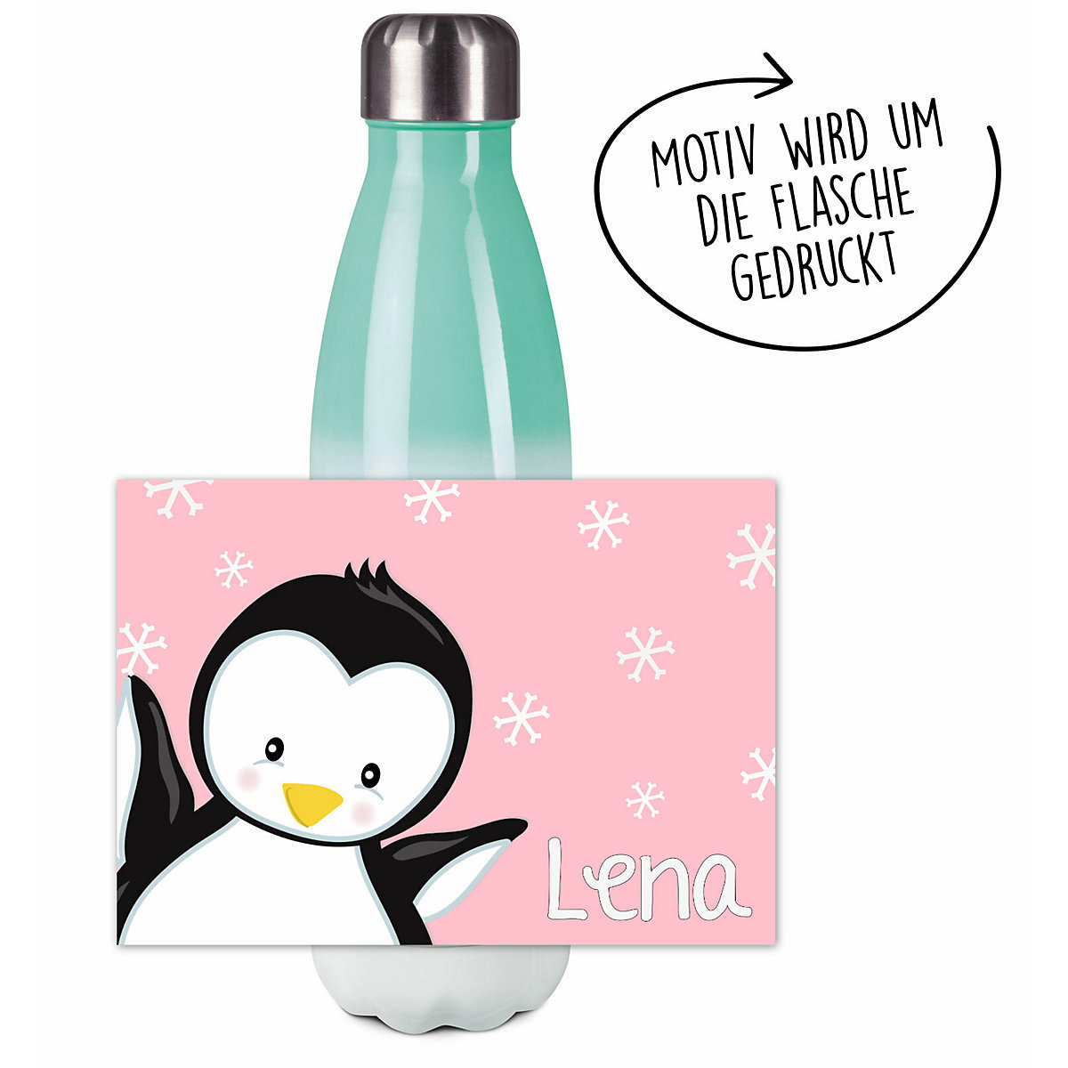 Edelstahl Kinder Thermoflasche / Trinkflasche bunt Pinguin Farbe rosa Spülmaschinenfest, Auslaufsicher, Bruchfest, Doppelwandig, Für Heißgetränke geeignet, Mit Deckel, Isoliert