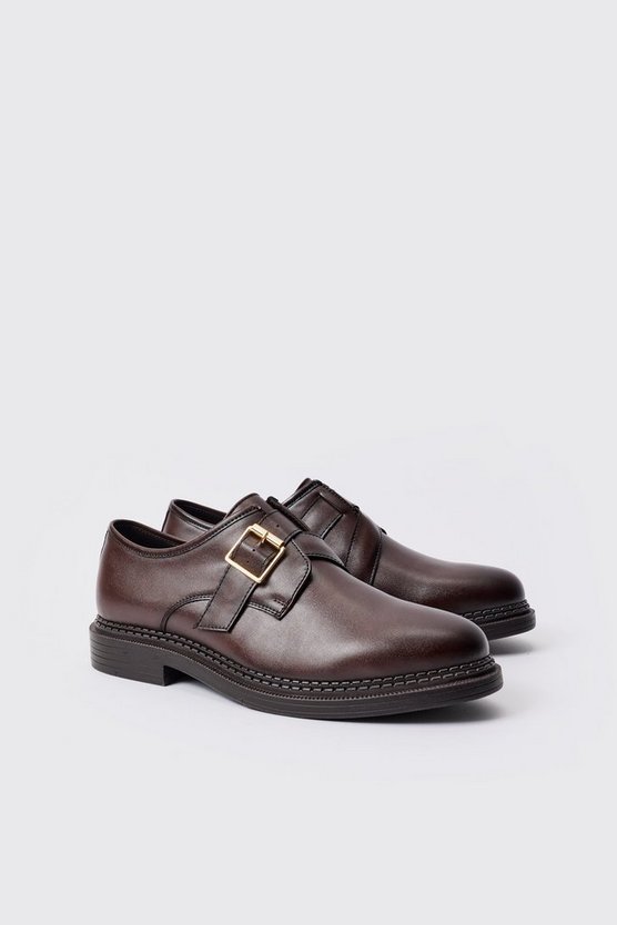 Dunkelbraue PU-Loafer mit Riemchen-Detail
