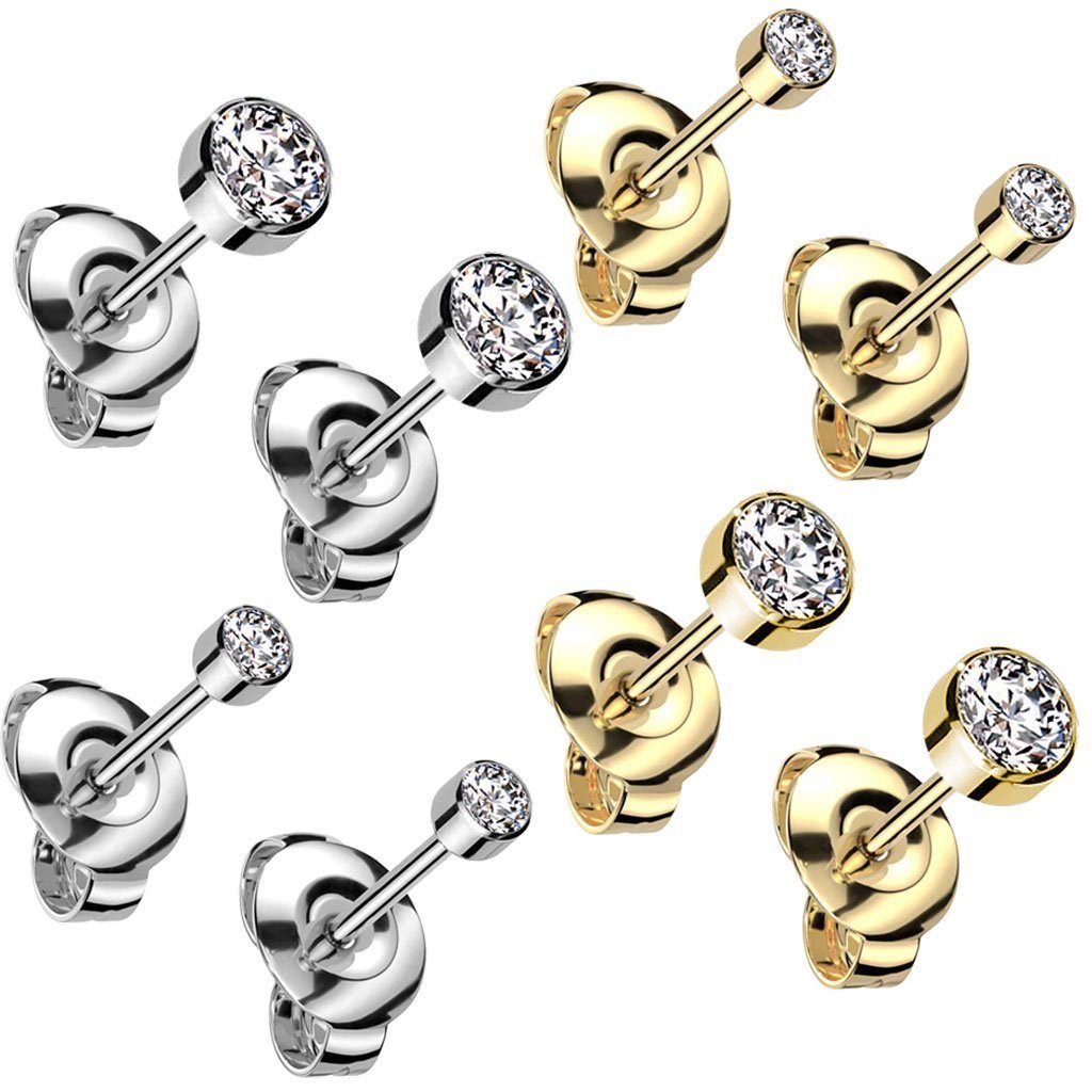 viva-adorno Paar Ohrstecker Titan Ohrstecker 3mm oder 5mm rund Zirkonia, Damen Mädchen Kristall Ohrringe