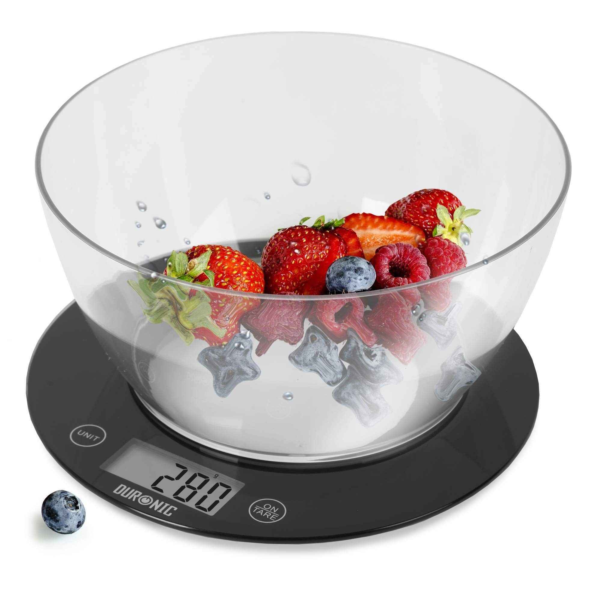Duronic Küchenwaage, KS7000 Küchenwaage, 10 kg Digitalwaage rund mit 2 L Schüssel