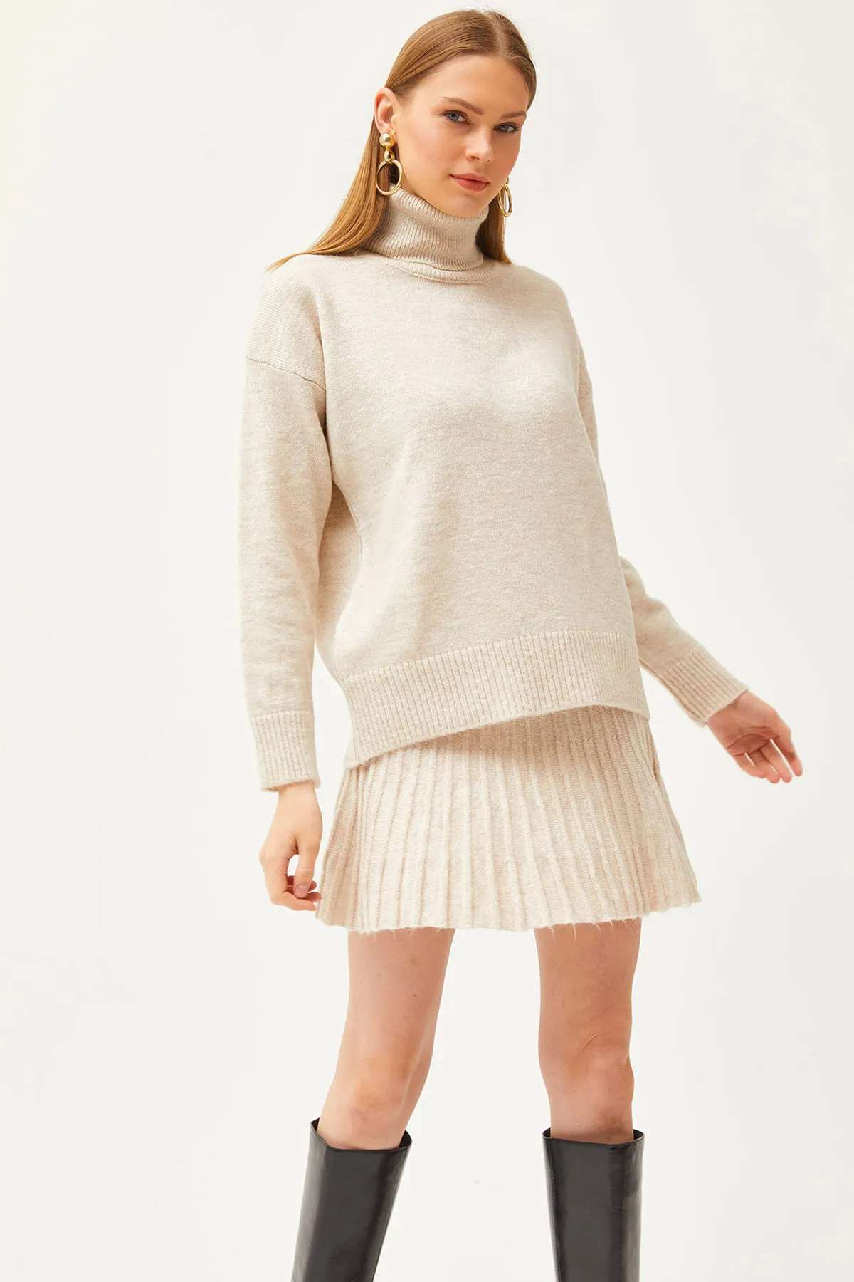 Olalook  Damen-Strickwaren-Set mit Steinoberteil, Pullover und Minirock TKM-19000260