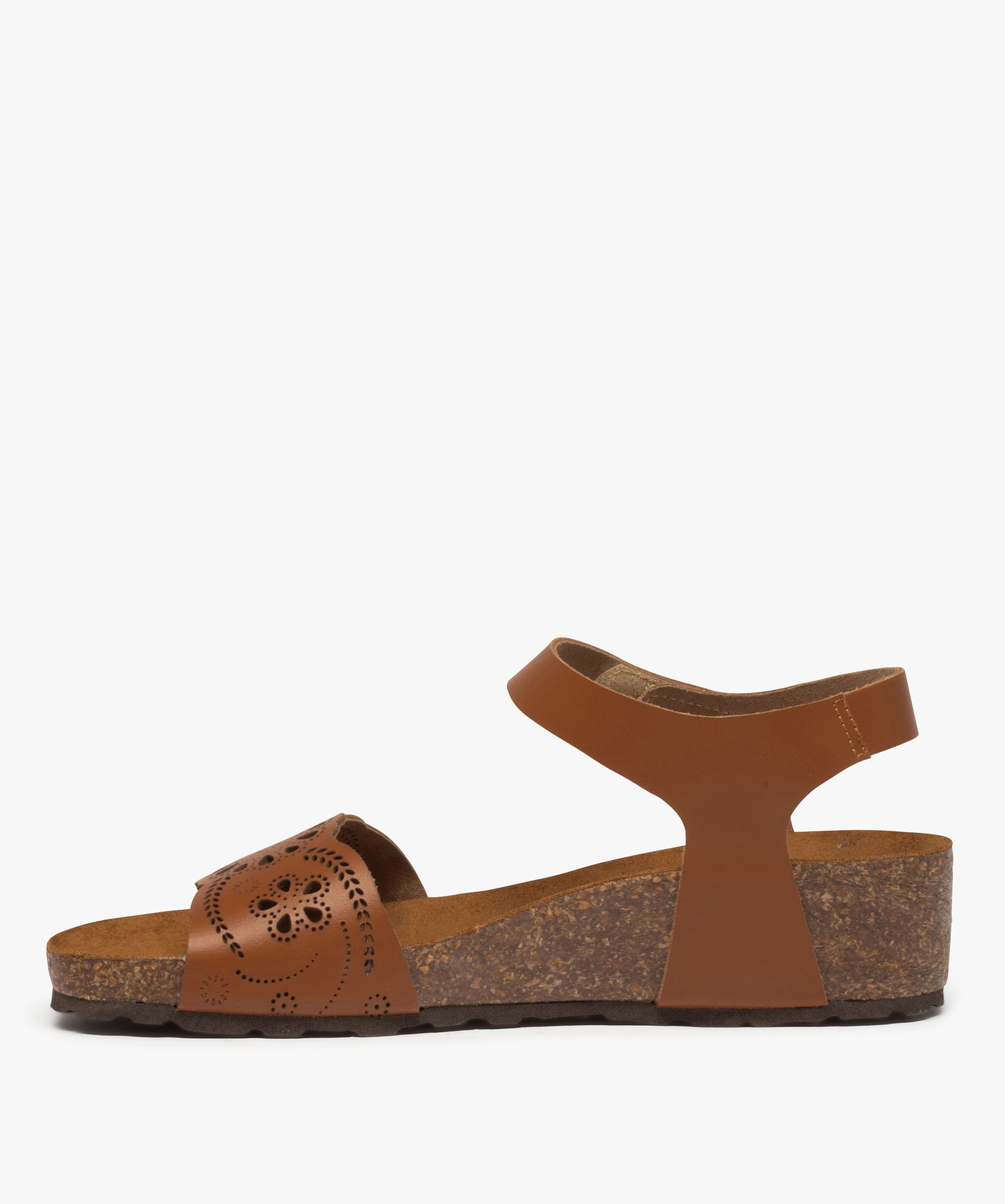 Sandales femme avec brides en cuir et semelle confort marron | GEMO