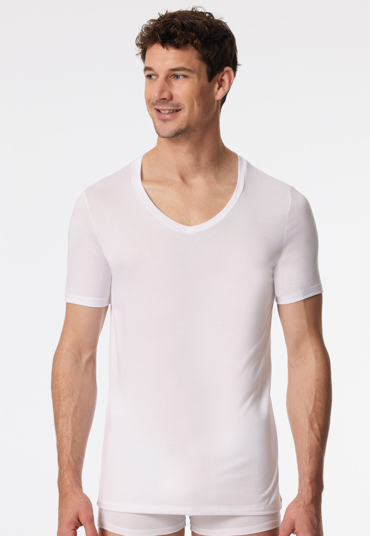 Shirt kurzarm V-Ausschnitt weiß - Premium Modal