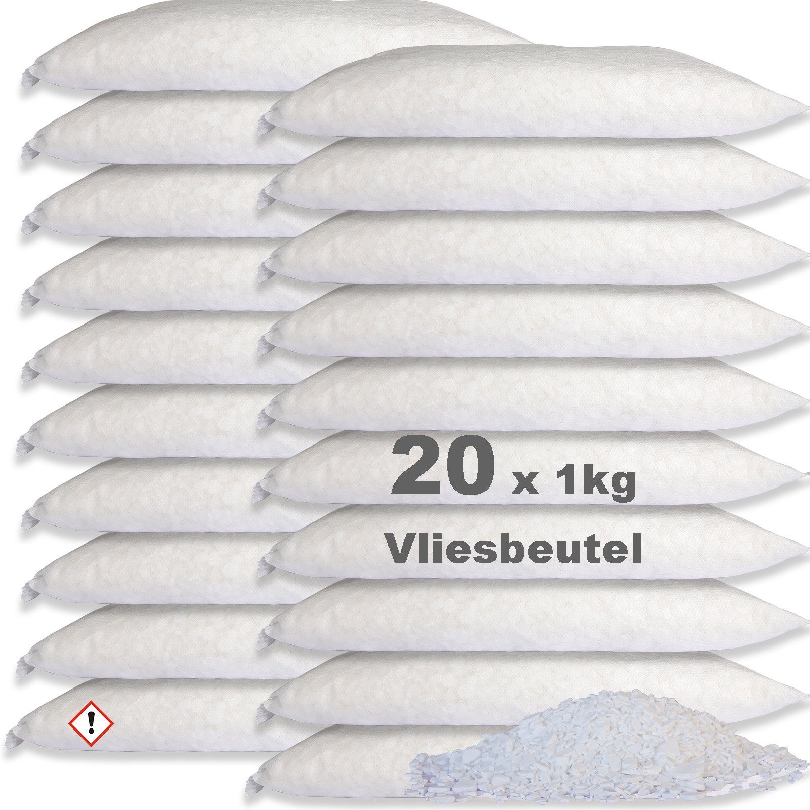 BlueCraft Luftentfeuchter Nachfüllpack Schlafzimmer Wohnung Nachfüller gegen Schimmel, 20 x 1 kg Raum Entfeuchter Granulat im Vliesbeutel, ohne Strom