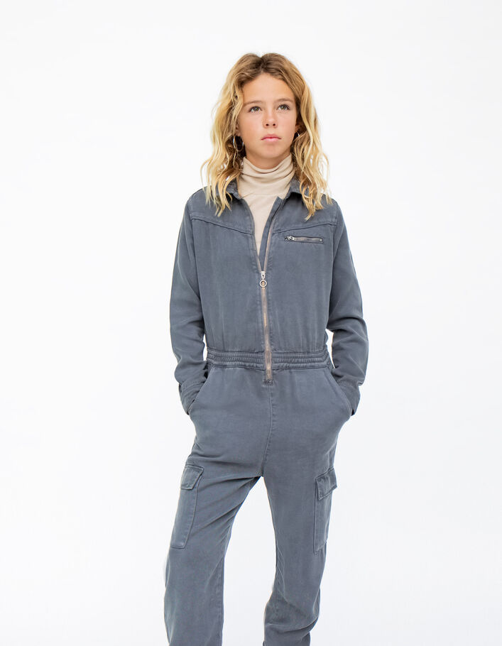 Combi longue grise zippée en Lyocell® fille