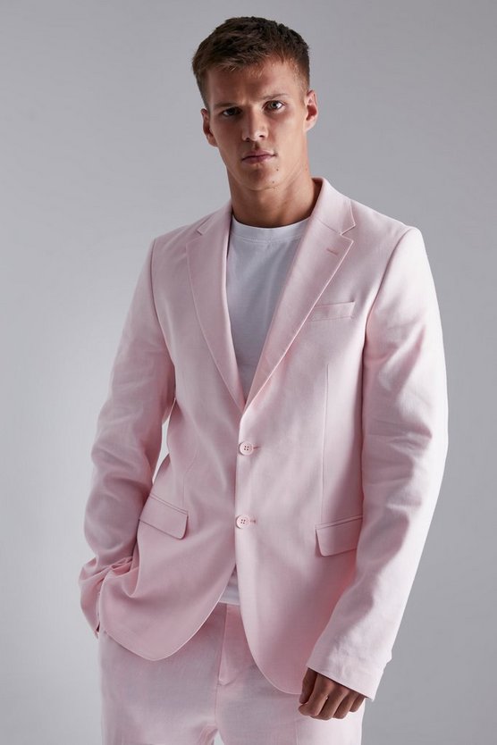 Tall einreihige Slim-Fit Leinen Anzugjacke
