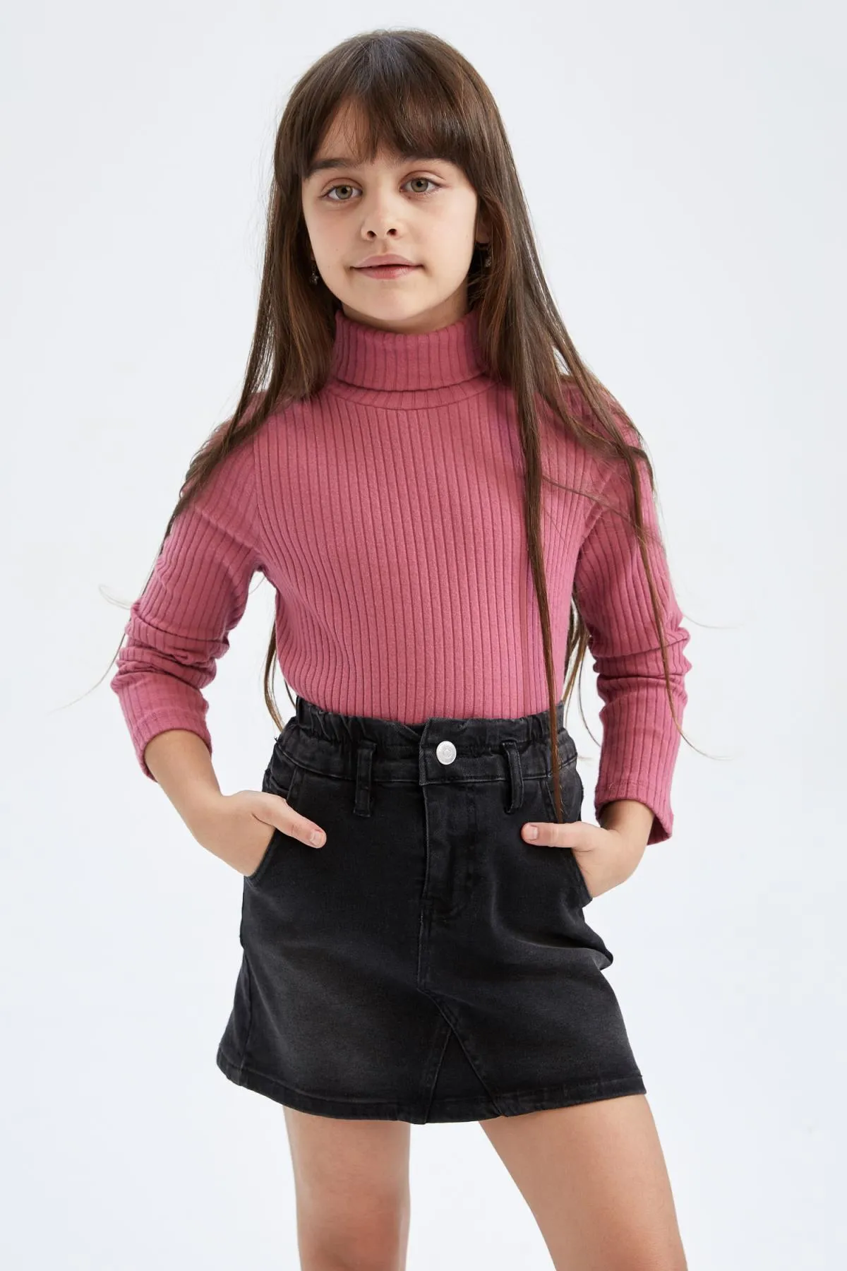 DeFacto  Geripptes Camisole-Langarm-T-Shirt mit Rollkragen für Mädchen