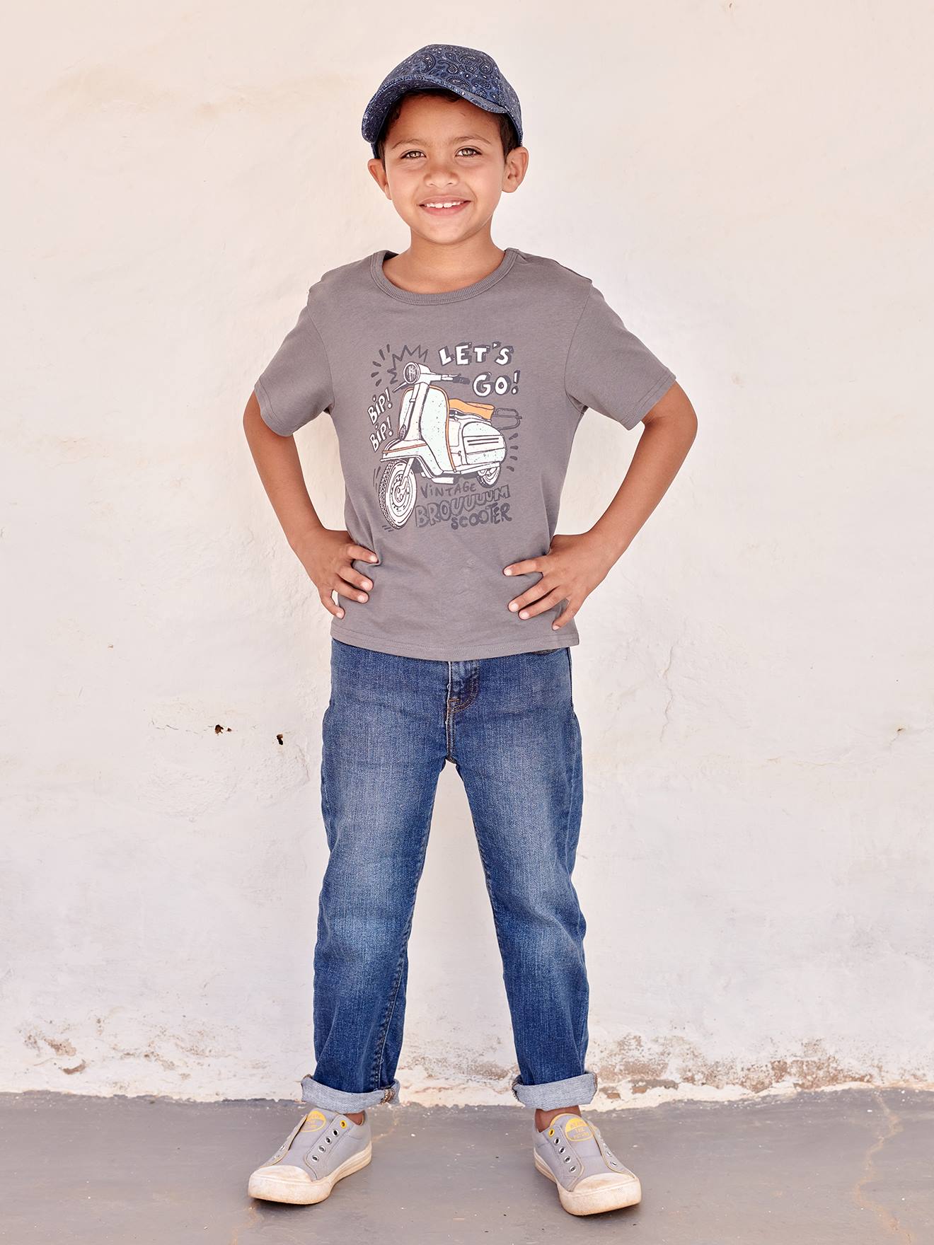 T-shirt motifs graphiques garçon manches courtes ecru