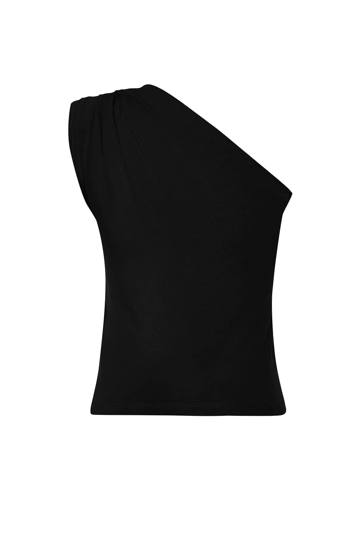 Trendyol Collection  Schwarze asymmetrische, wattierte Stretch-Strickbluse mit einer Schulterpartie TWOSS24BZ00133