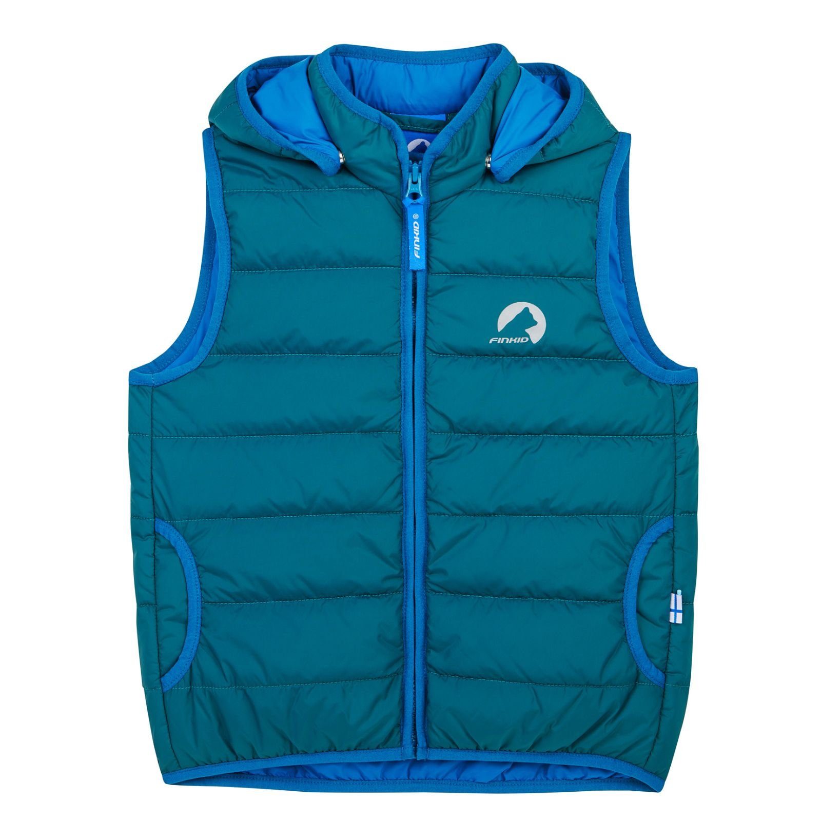 Finkid Funktionsweste Finkid Vanuli Finkid Deep Teal/Seaport Steppweste Zip in abnehmbare Kapuze wärmend Zip-in wattiert