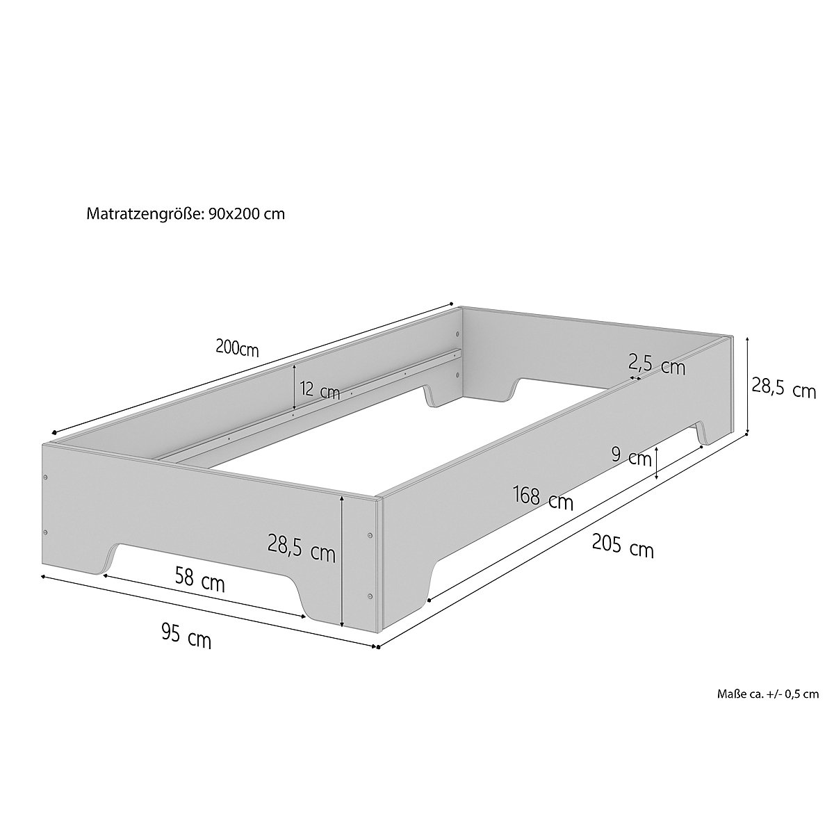 Jugendbett 90x200 Kiefer massiv mit Rollrost und Matratze