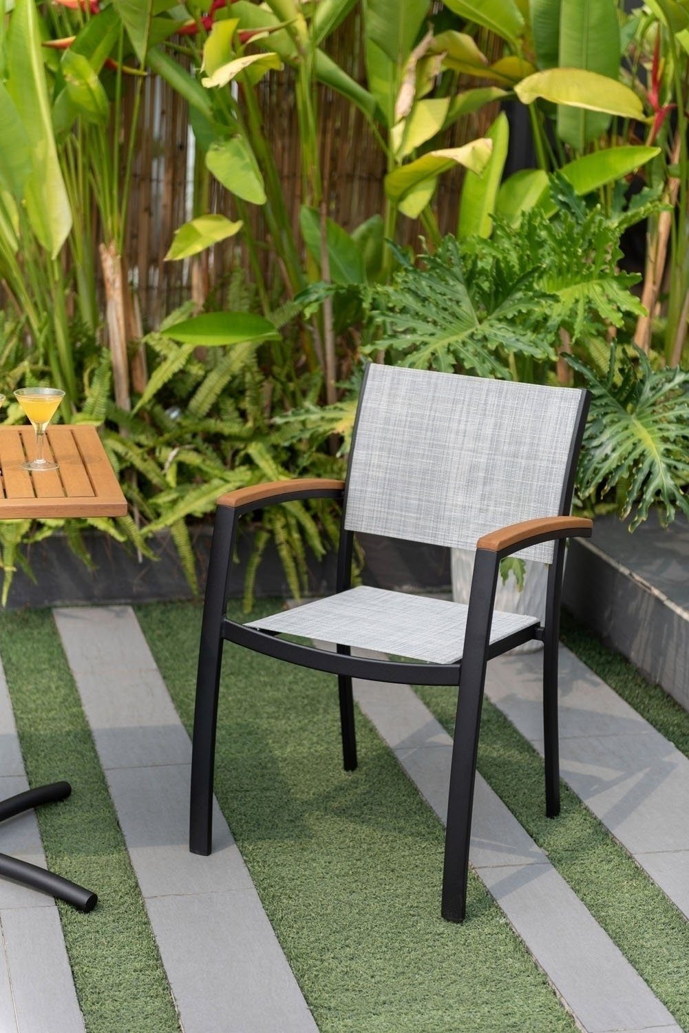 Outdoor Gartenstuhl KINGSBURY, 2er Set, Aluminium, Schwarz, Grau, (Set, 2 St), Textilen, stapelbar