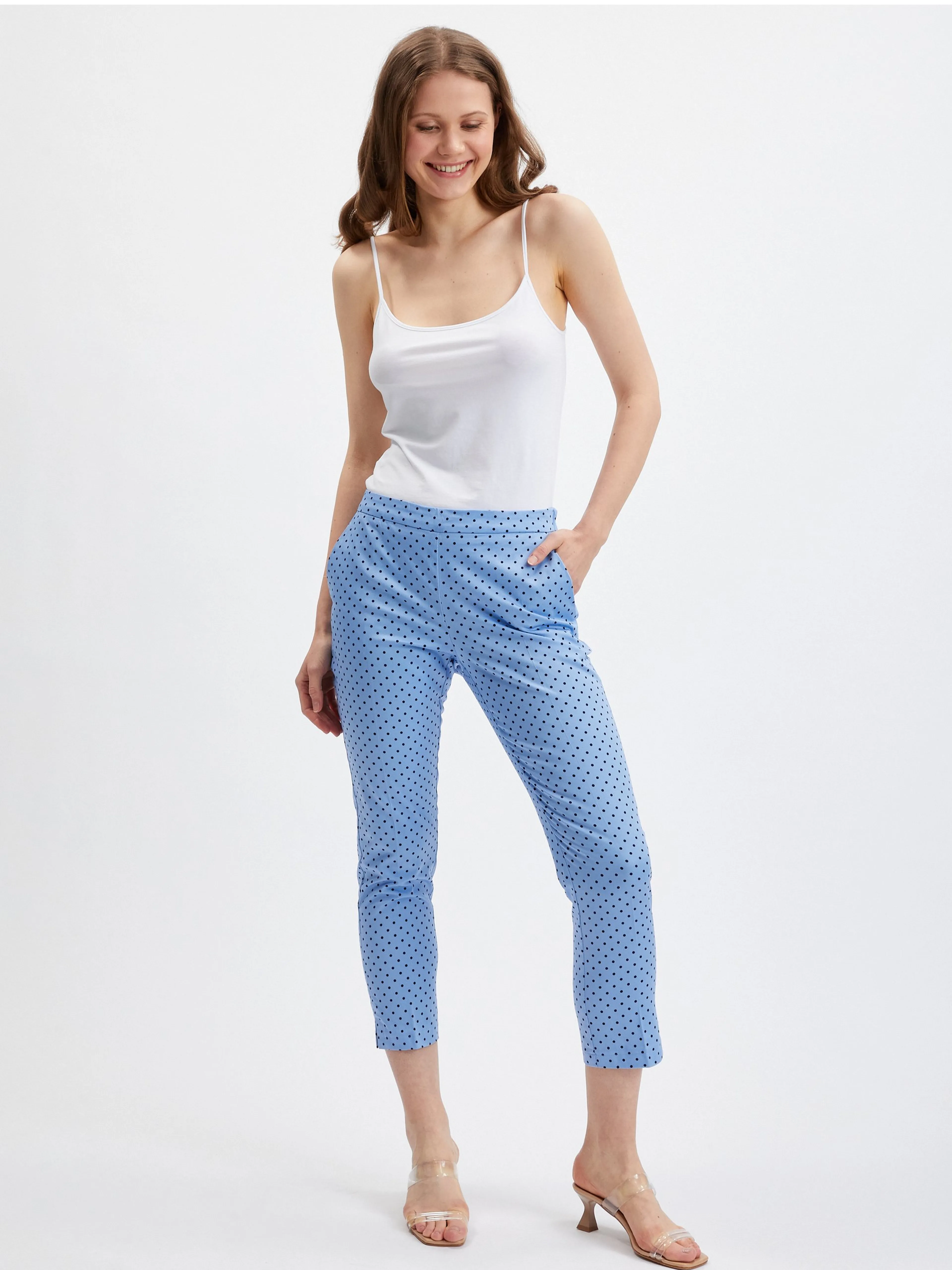 Blaue gepunktete Damen-Cropped-Hose ORSAY