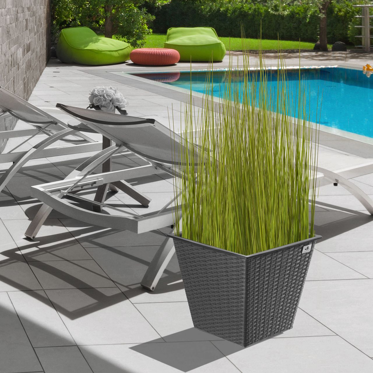 Weles Pflanzkübel aus Polyrattan 2er Set 41,5 x 41,5 x 38 cm, anthrazit