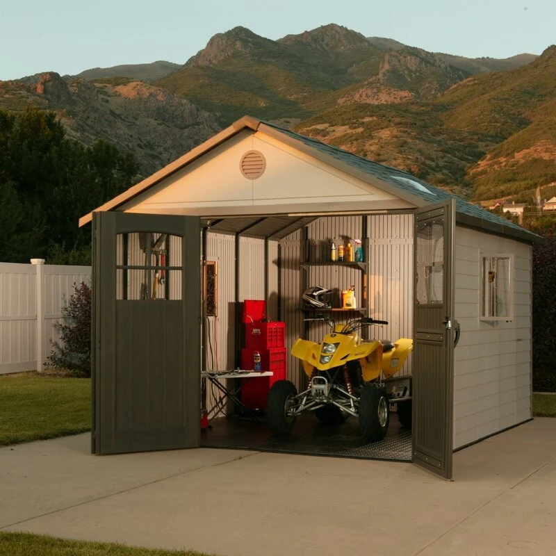 11' wide x 11' deep plastic storage shed