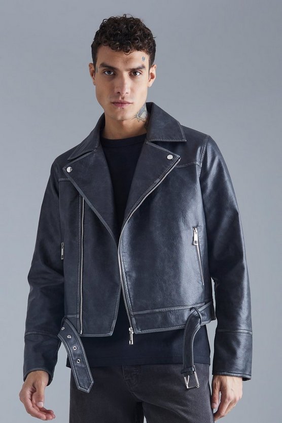 Kastige Vintage PU-Bikerjacke