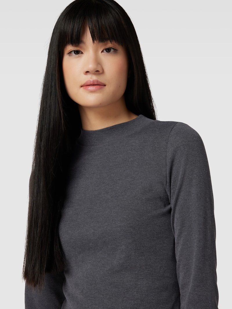 Longsleeve mit geripptem Rundhalsausschnitt in anthrazit meliert