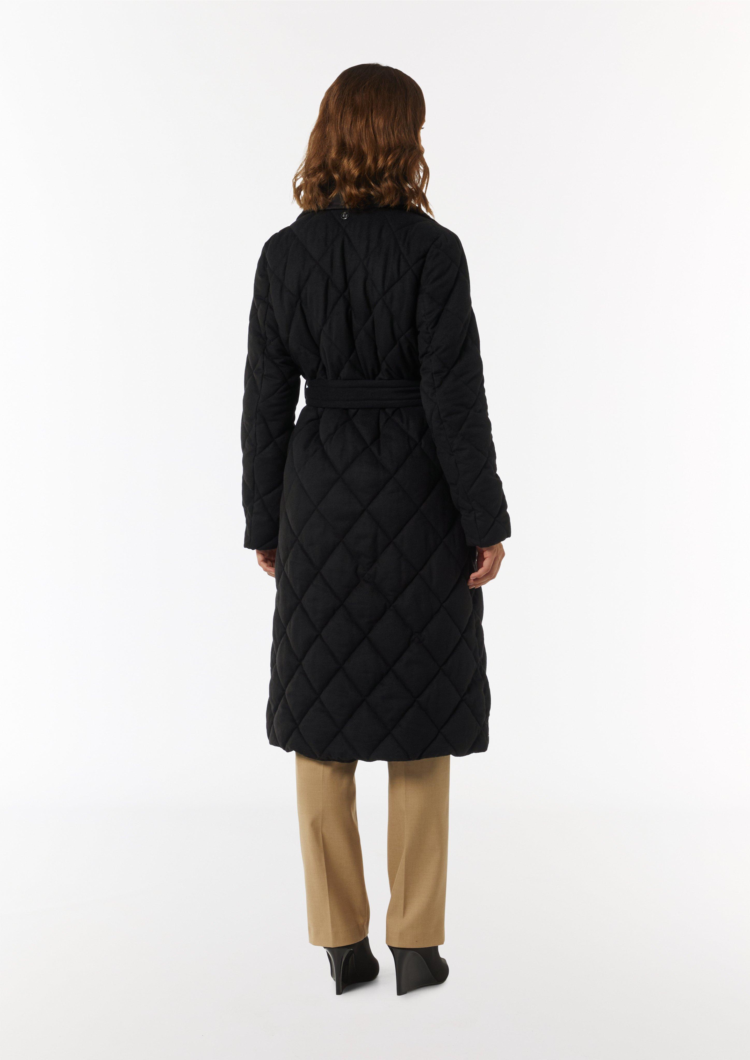 Wattierter Steppmantel aus Wollmix - schwarz