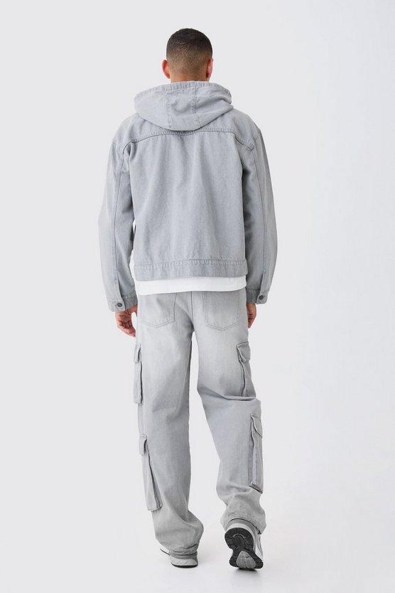 Kastiger Denim-Hoodie mit Reißverschluss