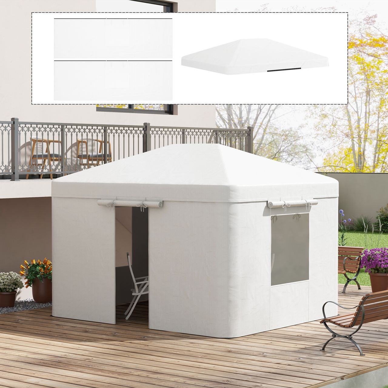 Outsunny Ersatzdach-Set für Garten Pavilliondach mit 2 Seitenwänden für Pavillon