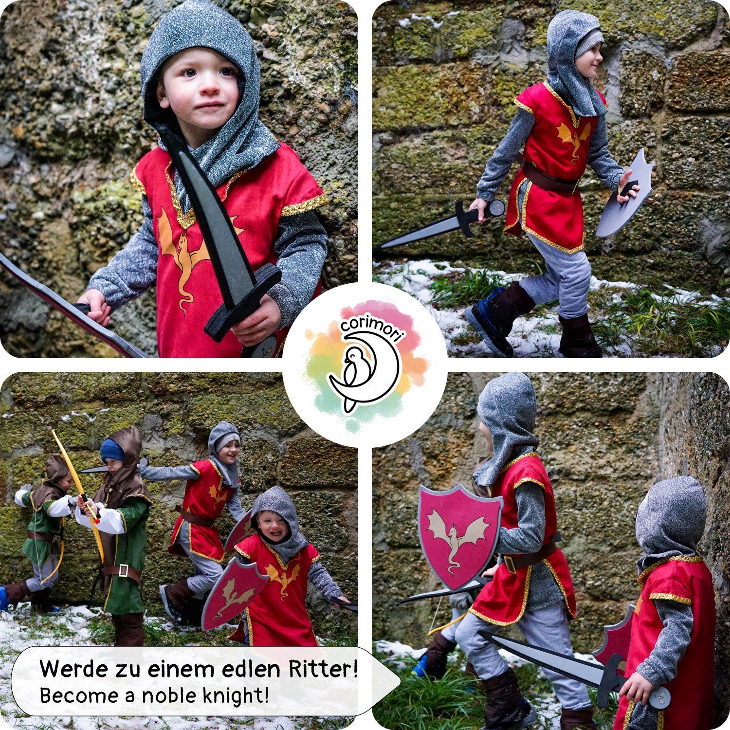 Corimori Ritter-Kostüm Ritter Karnevalskostüm, mehrteiliges Set, Kinder, Fasching, Mittelalterfest, Jungen, mit Schaumstoff-Schwert und Schild