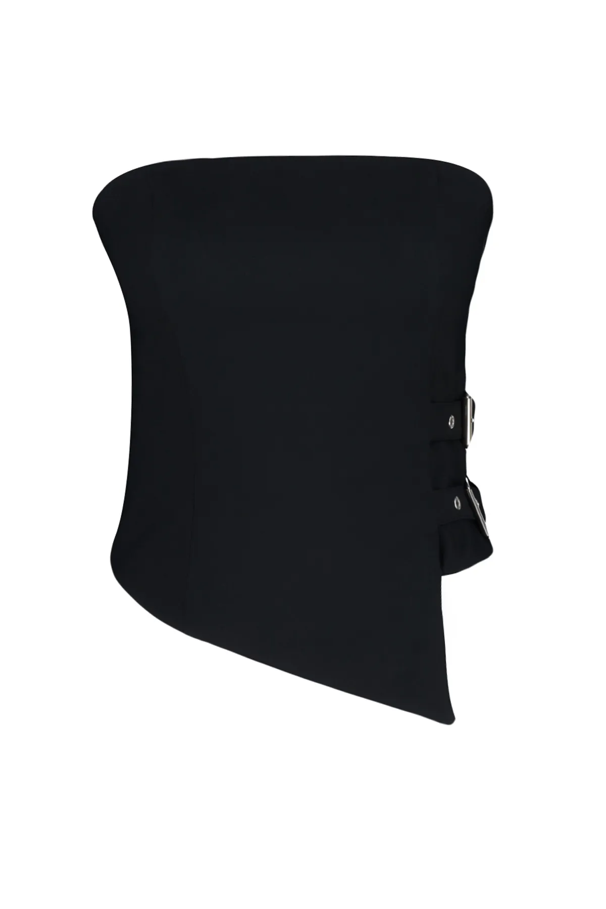 Trendyol Collection  Schwarze trägerlose, taillierte, gewebte Bluse mit Gürtelschnalle und detaillierten Details TWOSS24BZ00349