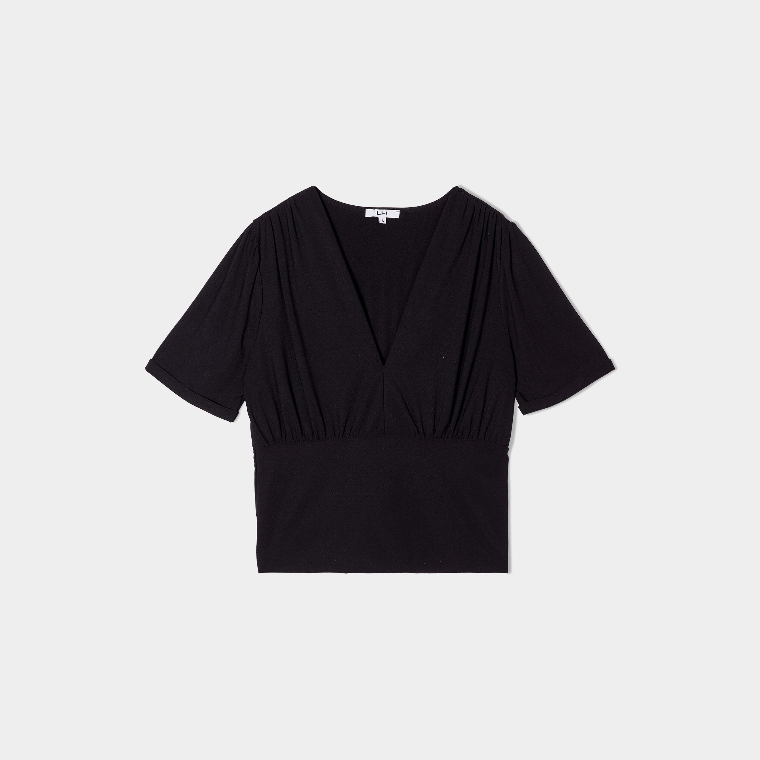 T-shirt col v avec manches courtes noir femme | La Halle