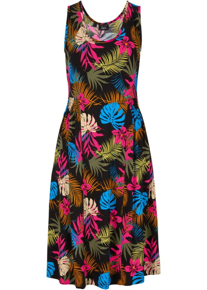 Knieumspielendes Jerseykleid mit Smok-Details