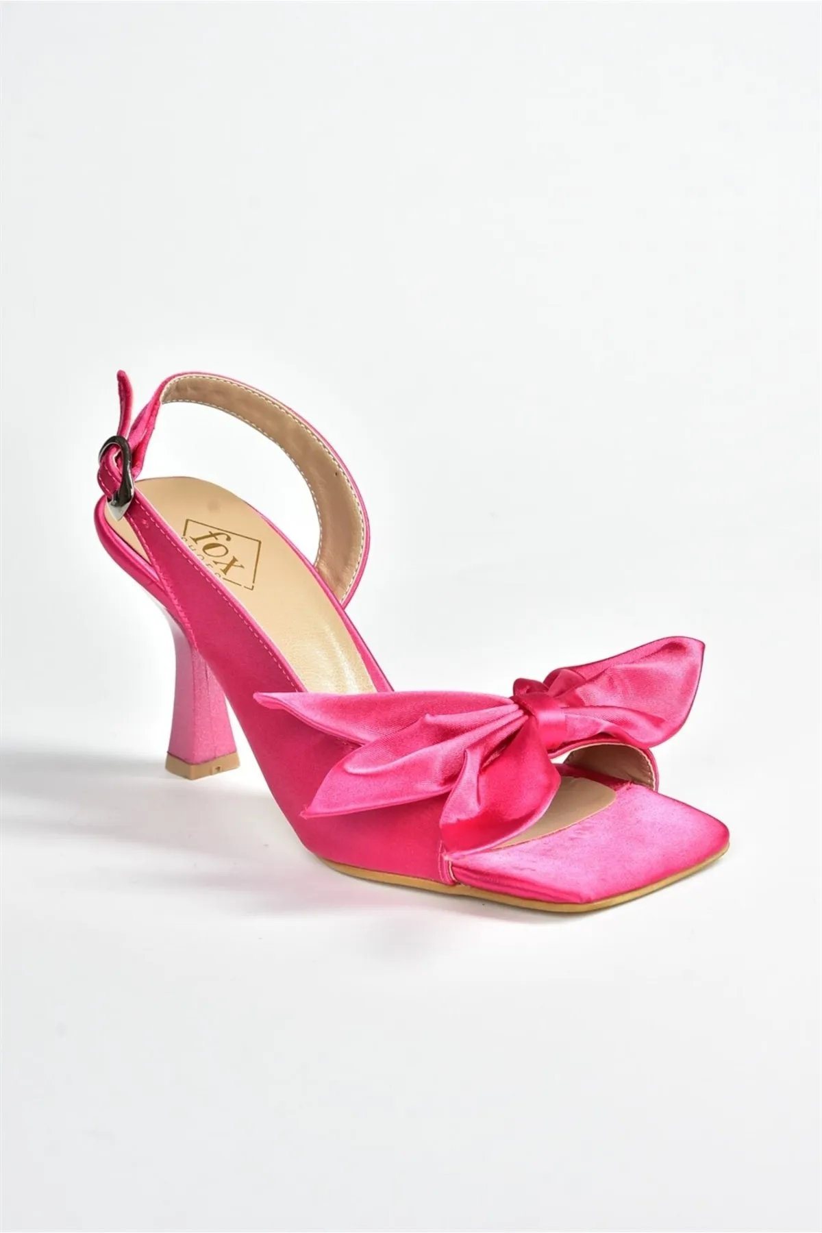 Fox Shoes  Fuchsiafarbene Damenschuhe mit Satinband und detailliertem Absatz