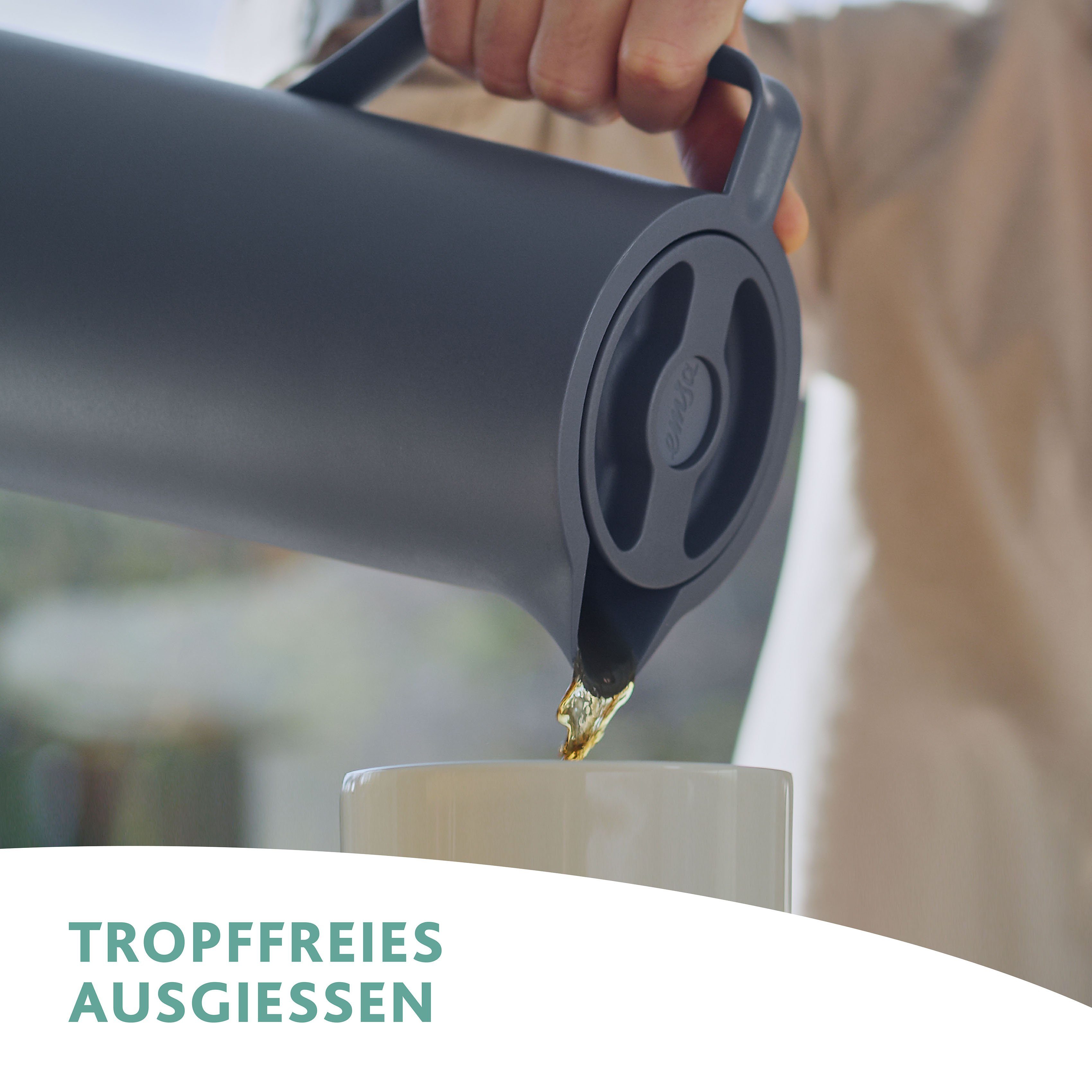 Emsa Isolierkanne Motiva, 1 l, Quick-Press-Deckel, Einhandbedienung, 12h warm/24h kalt, Glaskolben