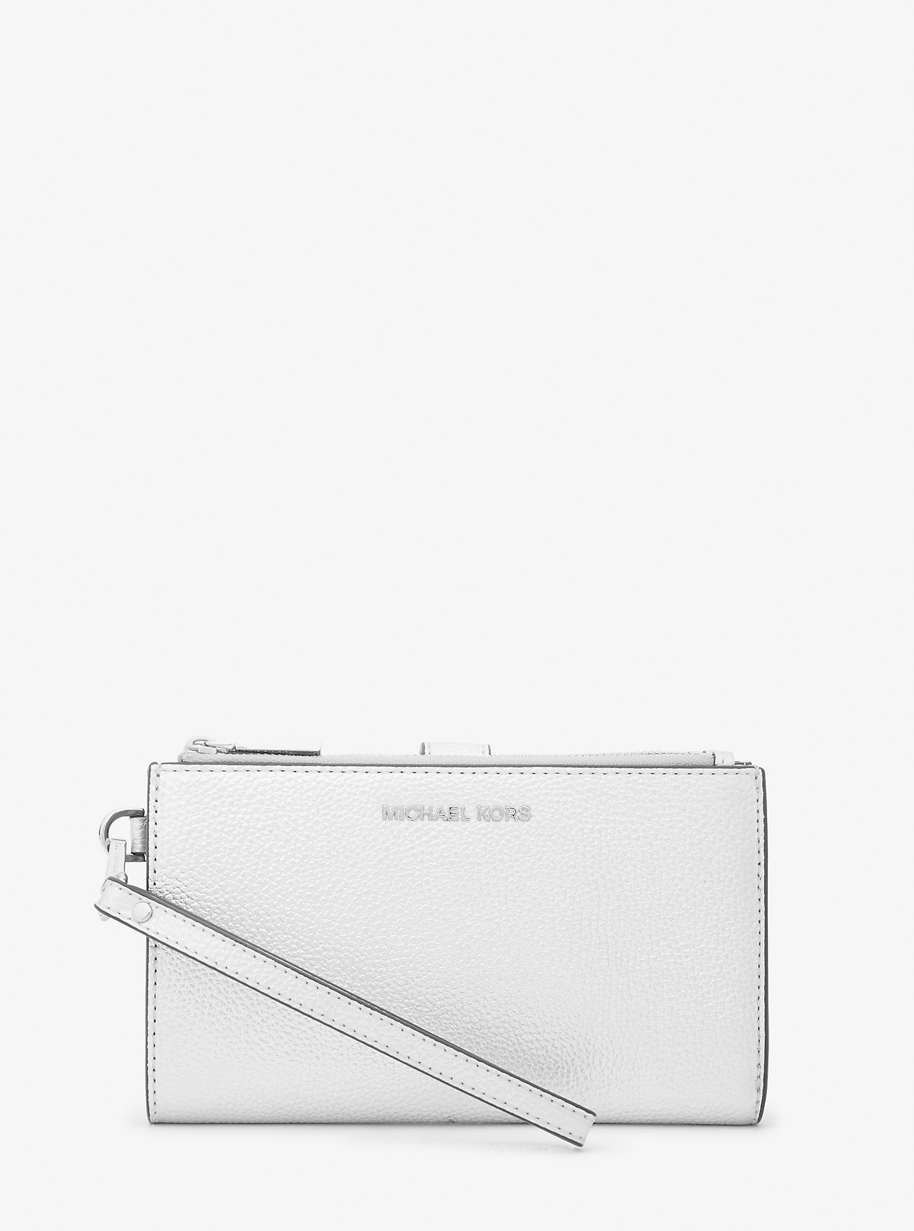 Jet Set Large Metallic Pebbled Leather Smartphone Wallet - SILVER
