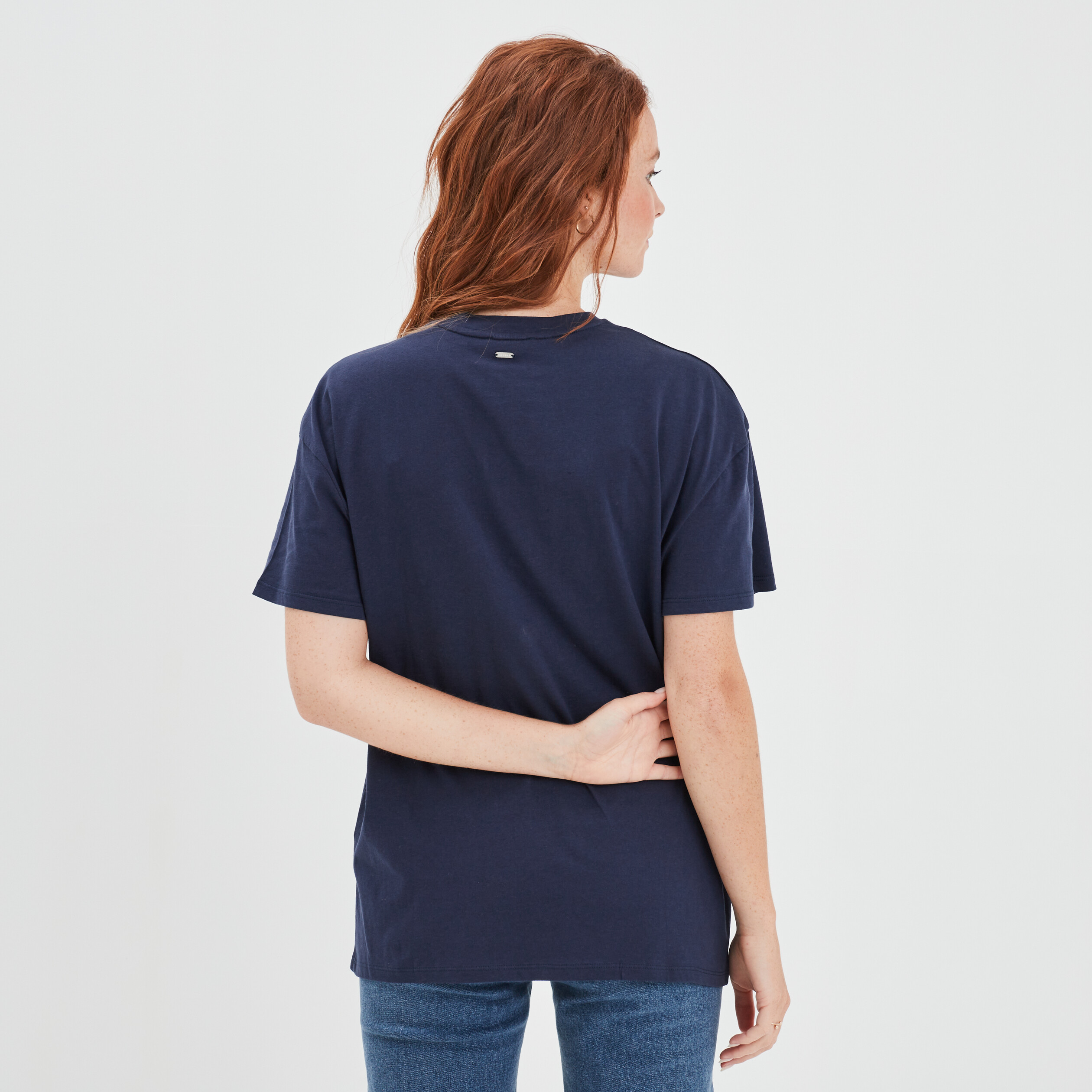 T-shirt manches courtes coton bleu marine femme | La Halle