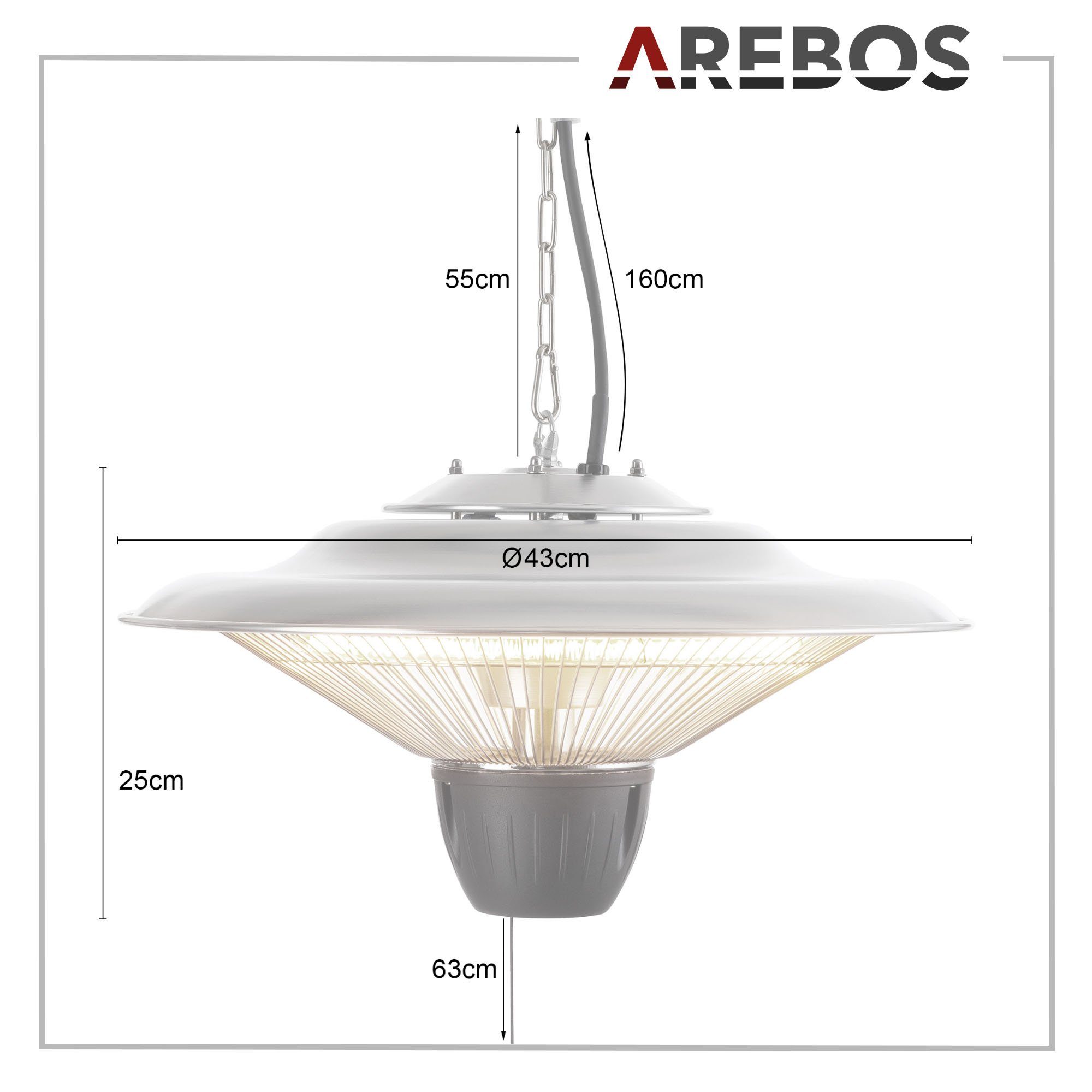 Arebos Heizstrahler Deckenheizstrahler, Balkonheizer, ‎Sofortwärme für einen Bereich von ca. 9 m²