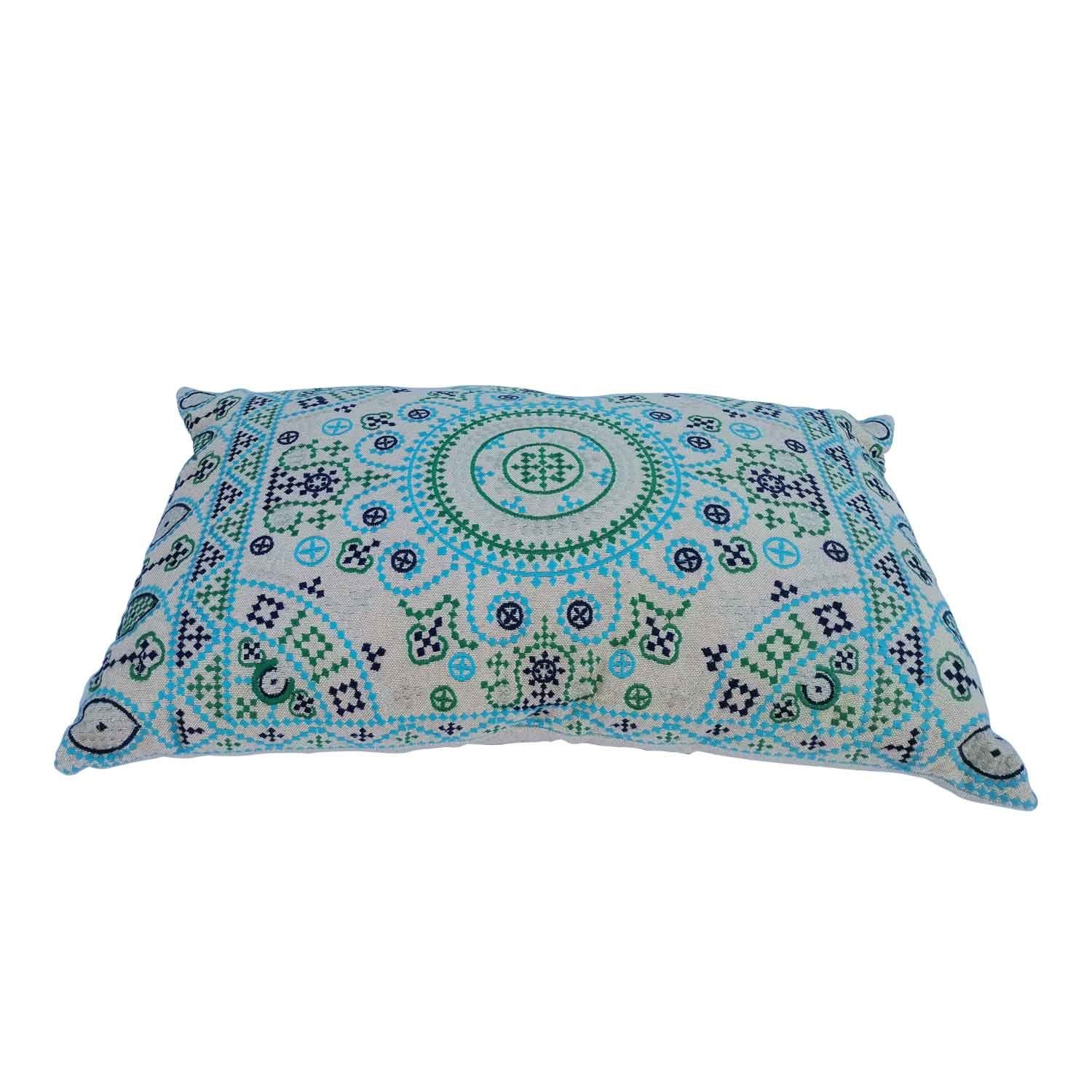 Casa Moro Bodenkissen Orientalisches Ethno Kissen Nomad 55x35 cm mit Füllung beige blau grün, Mandala, buntes Sofakissen, Boho Zierkissen, bestickt, MD007