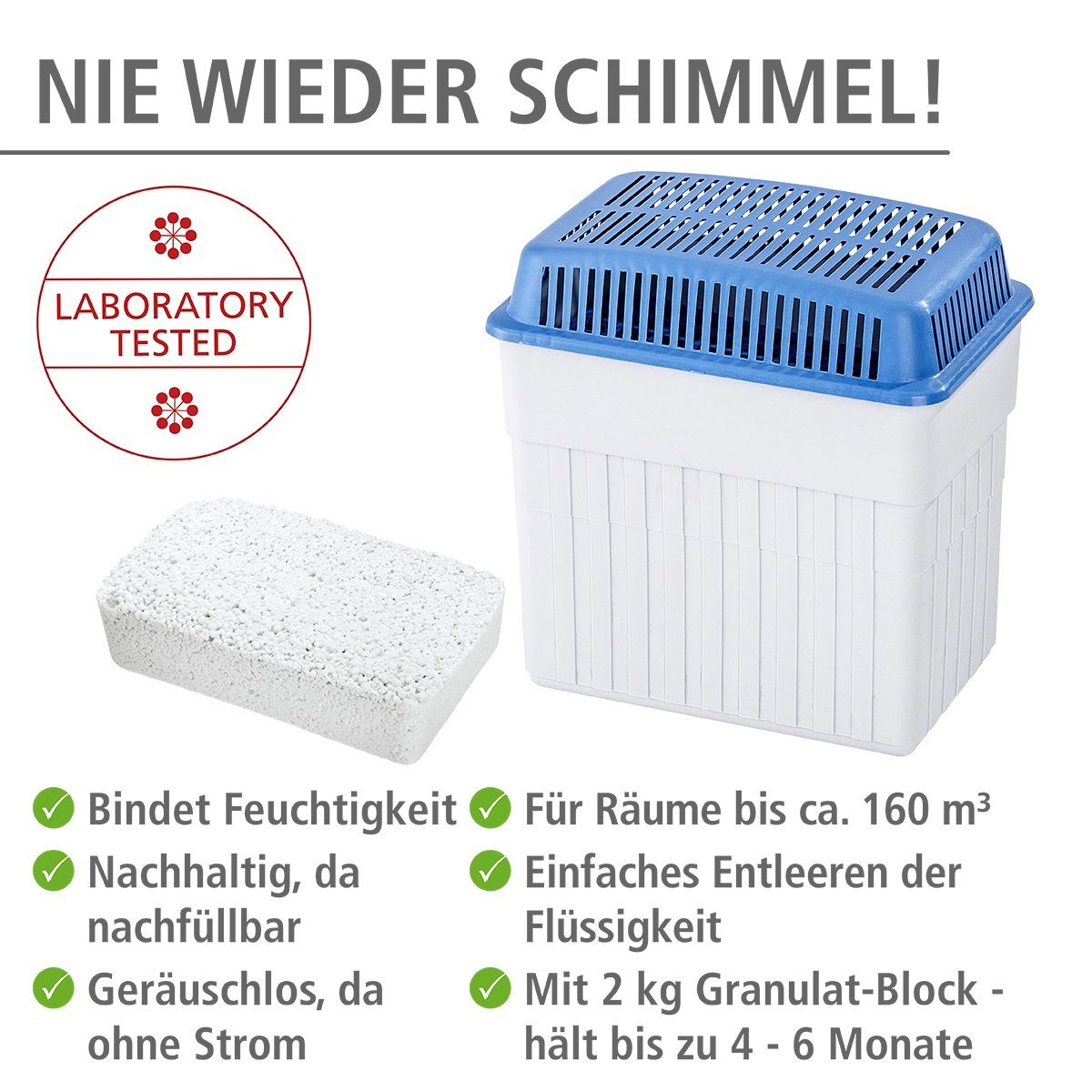 WENKO Luftentfeuchter Feuchtigkeitskiller, für 160 m³ Räume, ausreichend für 4,7 l Flüssigkeit