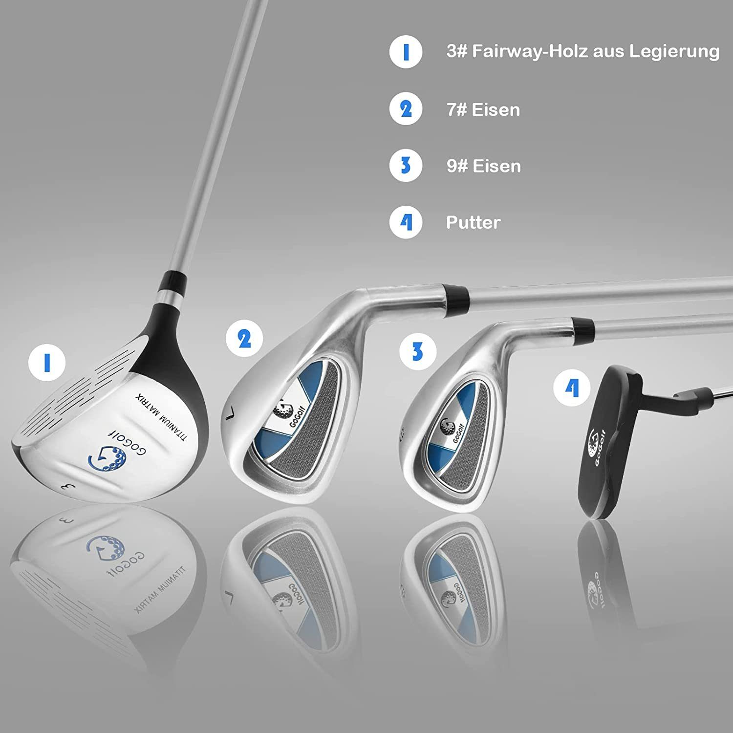 COSTWAY Golfschläger + Golfbag, mit Fairway-Holz, Eisen 7, 9 & Putter
