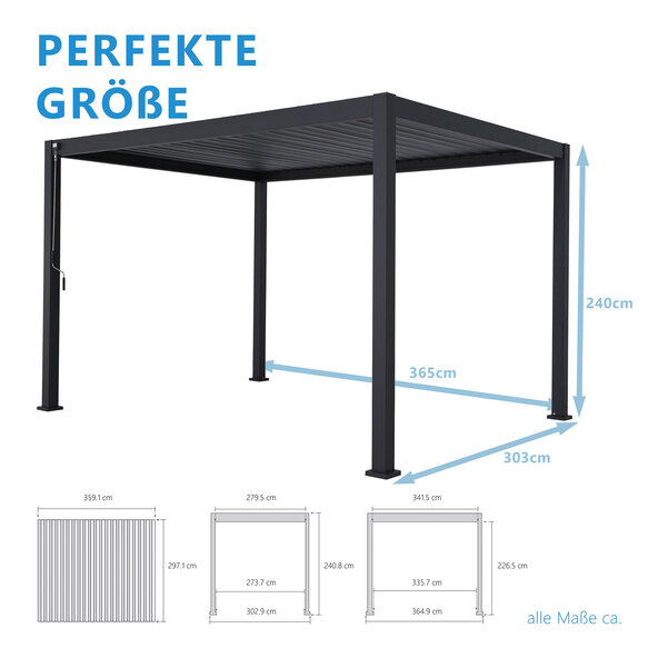 Pavillon mit Lamellendach, anthrazit, 3 x 3,6 m