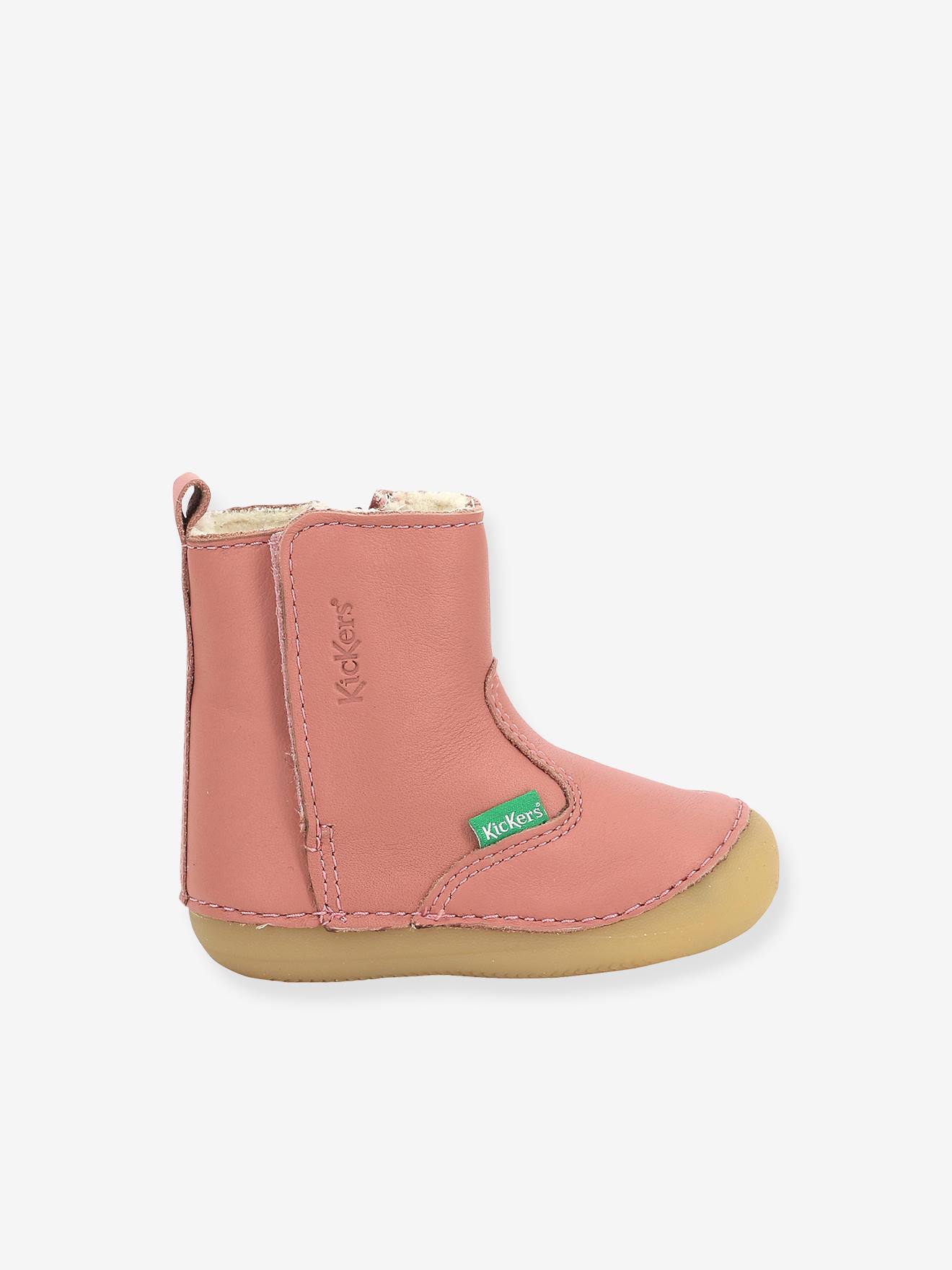 Boots cuir bébé fille Socool Cho KICKERS® 1ers pas rose antique