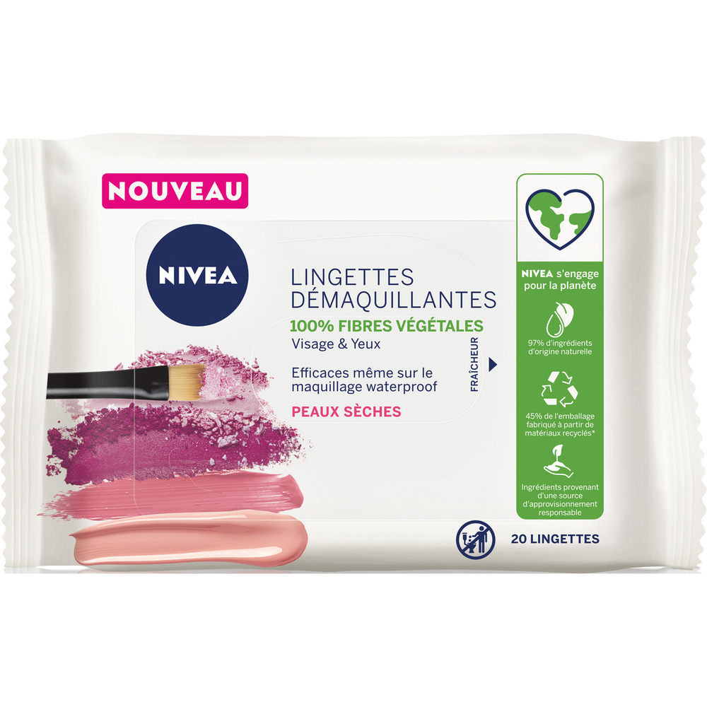 nivea Lingettes Douceur 100% fibres végétales Lingettes démaquillantes visage&yeux