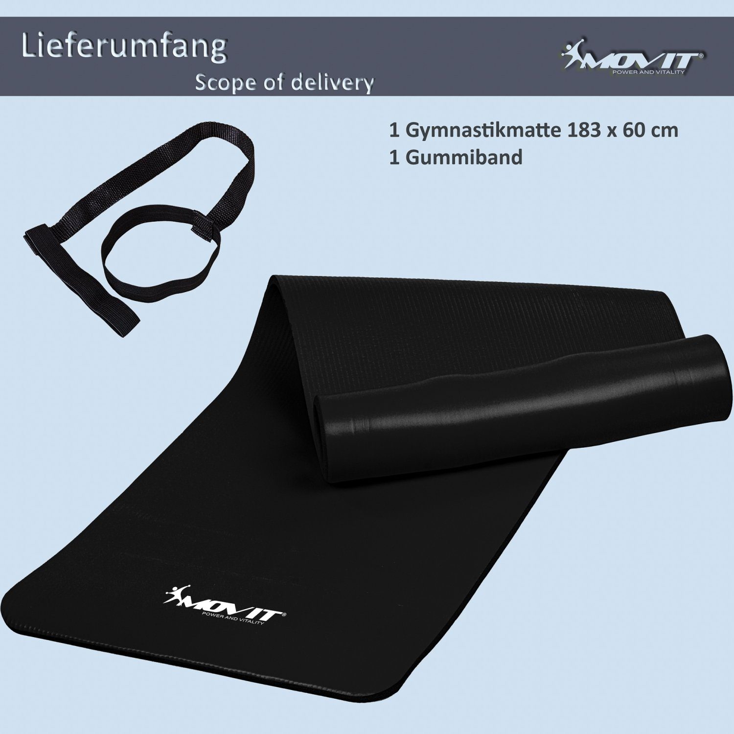 MOVIT Yogamatte XXL Pilates Gymnastikmatte, Yogamatte, Training (schadstoffgeprüft, mit Verschlussband), 190x100x1,5cm oder 190x60x1,5cm oder 183x60x1,0cm, Größen-, Farbwahl