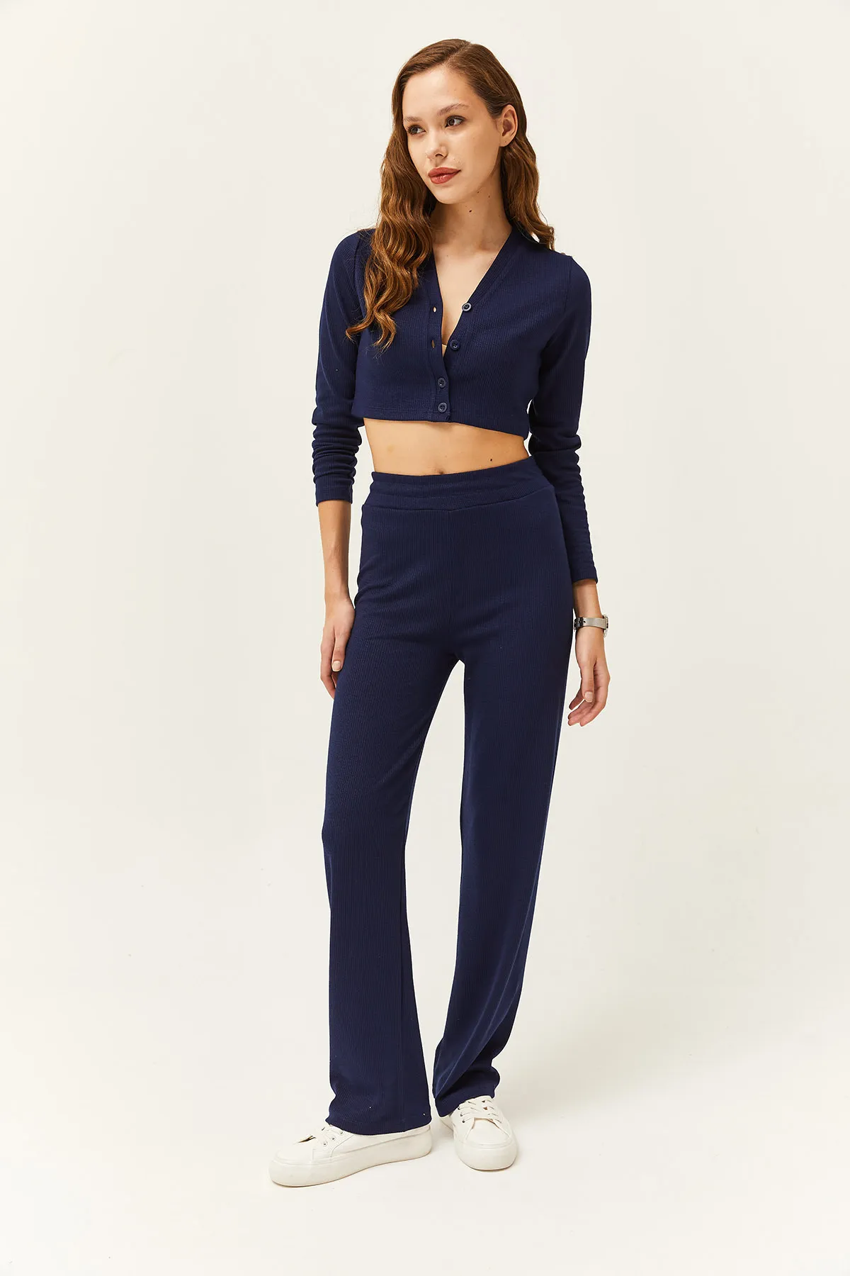 Olalook  Damen Marineblau Cardigan Bottom Top Rippenmuster Team TKM-19000235