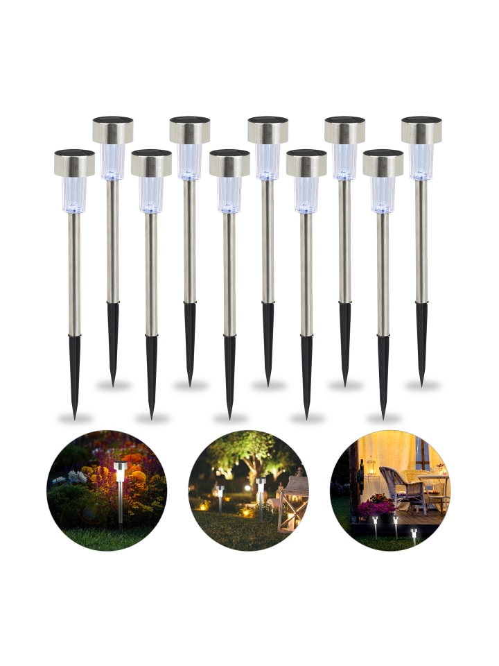 relaxdays 10x Solarleuchte weißes Licht in Silber günstig kaufen onesize