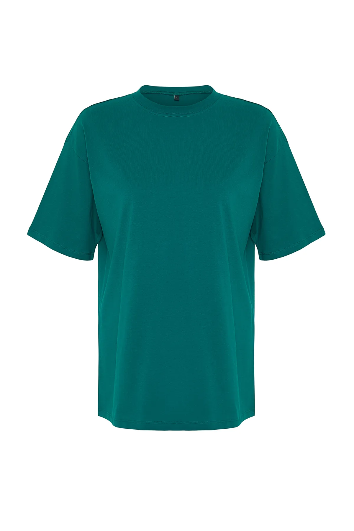 Trendyol Collection  Smaragdgrünes, 100 % Baumwolle, Premium-Übergröße/weite Passform, Rundhalsausschnitt, Strick-T-Shirt TWOSS23TS00040