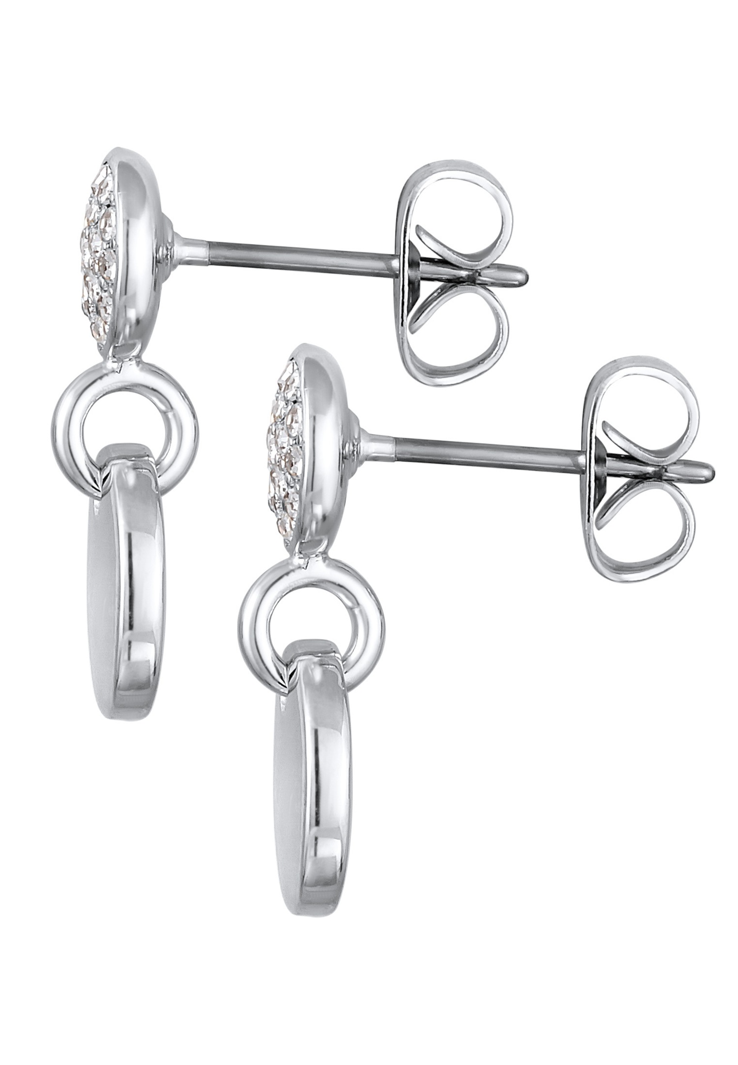 Eleganti orecchini da donna Elli con placca rotonda color argento e cristalli