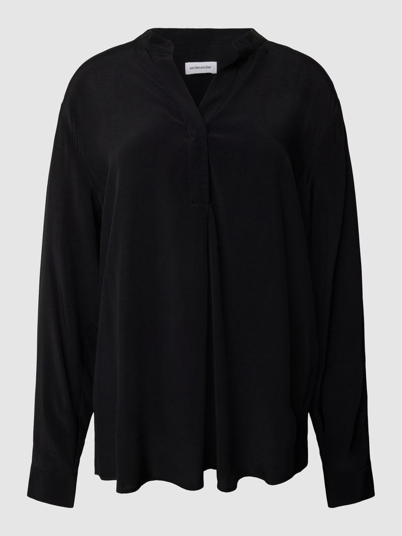 Bluse mit Tunikakragen in schwarz