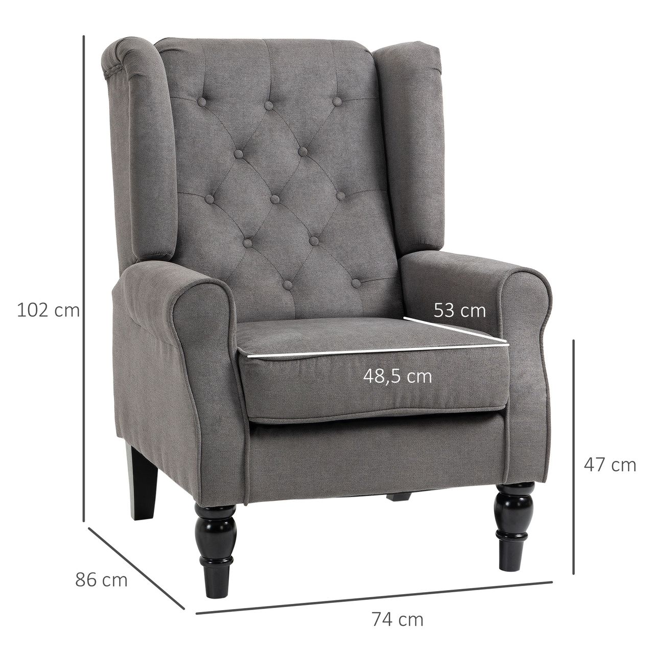HOMCOM Einzelsofa Relaxsessel Einzelstuhl mit Tufting Polyester Dunkelgrau