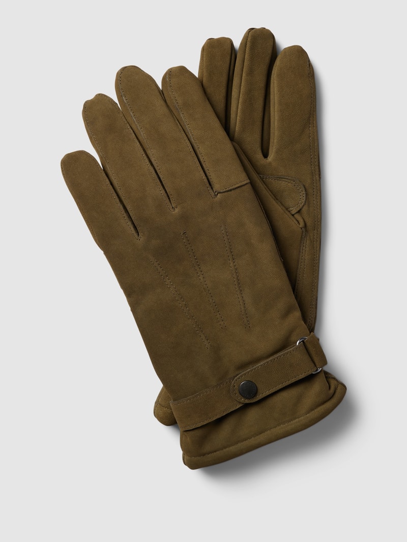 Lederhandschuhe mit verstellbarem Riegel Modell 'THIN' in olivgrün