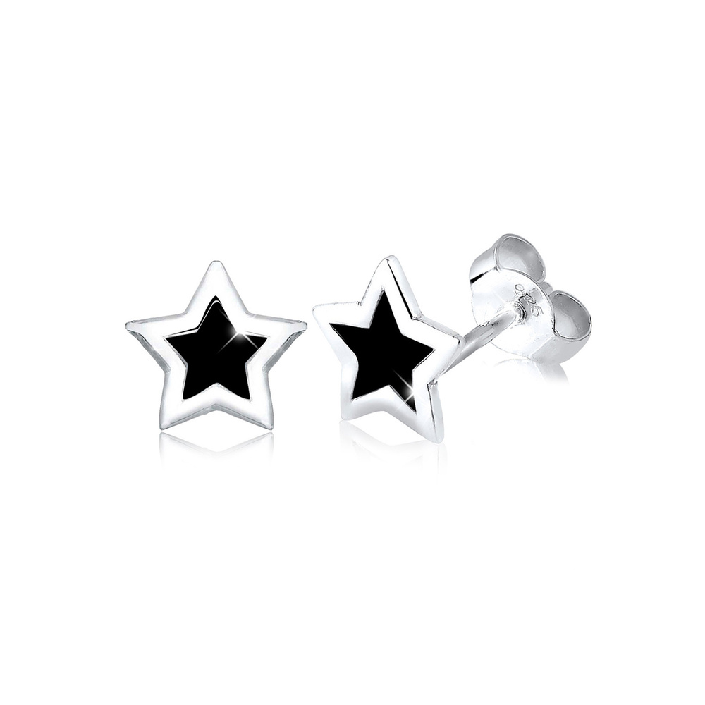 Elli Elli Boucles d'Oreilles Femme Motif Étoile Classique avec Émail en Argent Sterlin Boucles d'oreilles