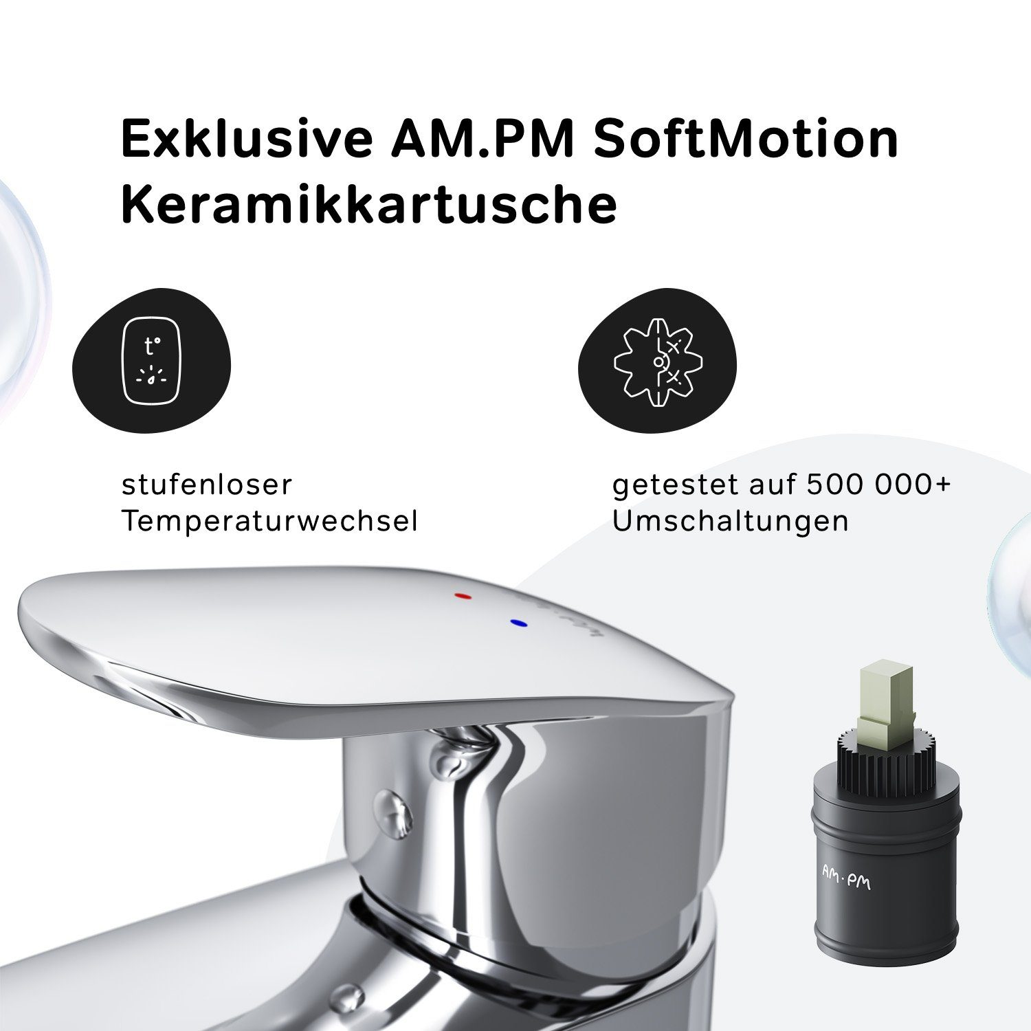 AM.PM Waschtischarmatur Waschbeckenarmatur Like Waschbecken Wasserhahn Bad (mit Klick-Ablaufgarnitur, Mischbatterie in 2 Auslaufhöhen: 65mm o. 216mm) Waschtisch Mischbatterie Badezimmer Badarmatur